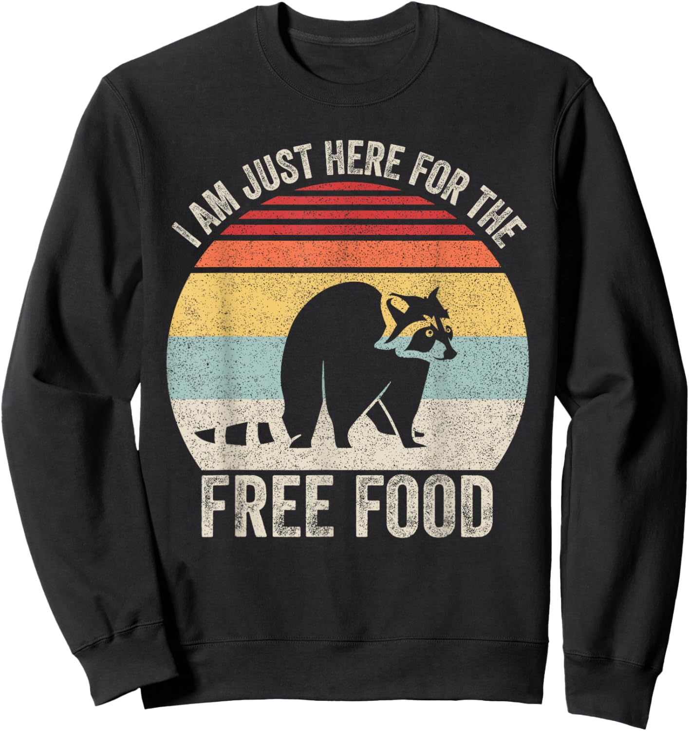 Retro I Am Just Here For The Free Food Raccoon Trash Panda Sweatshirt - Sweatshirt | Black