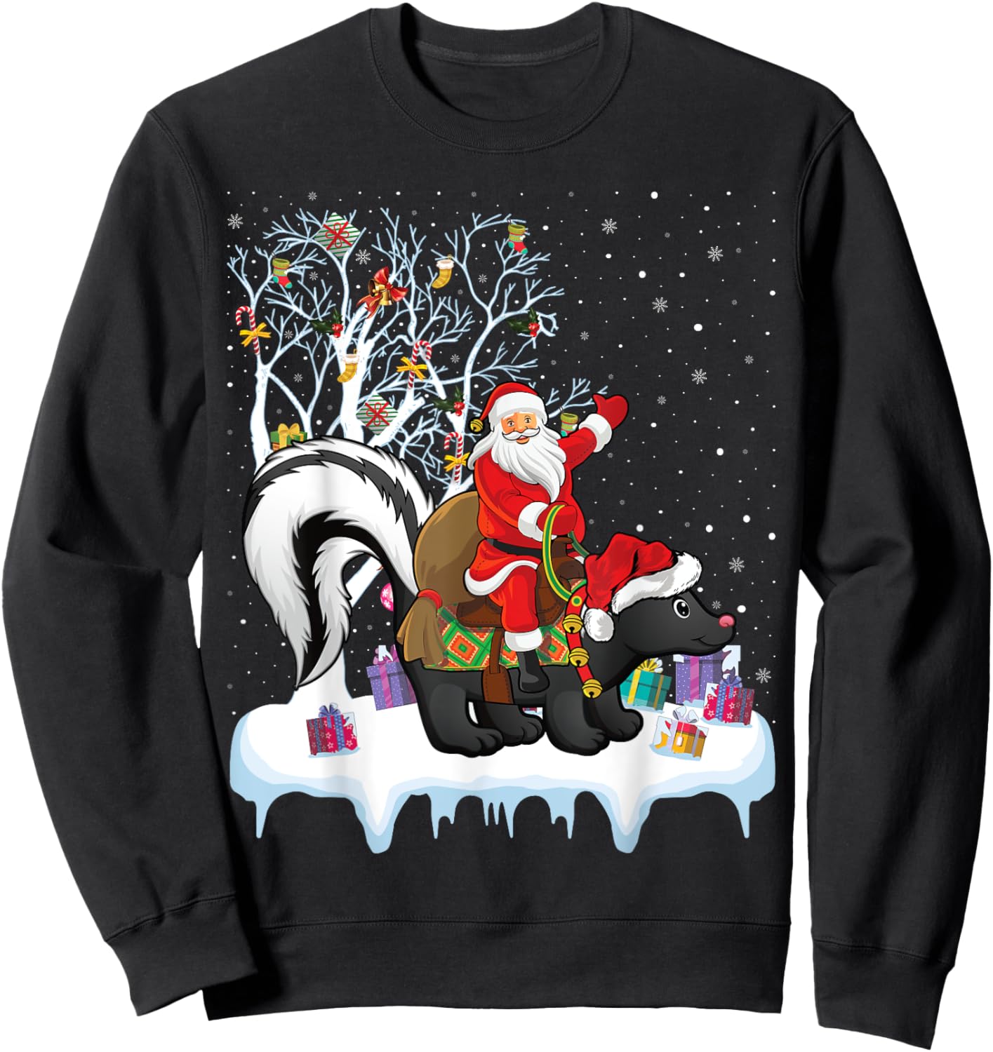 Skunk Lover Xmas Gift Santa Riding Skunk Christmas Sweatshirt - Sweatshirt | Black