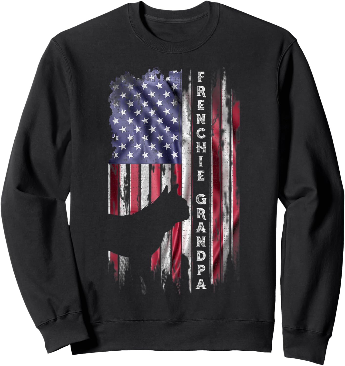 USA Flag Proud French Bulldog Grandpa Frenchie Silhouette Sweatshirt - Sweatshirt | Black