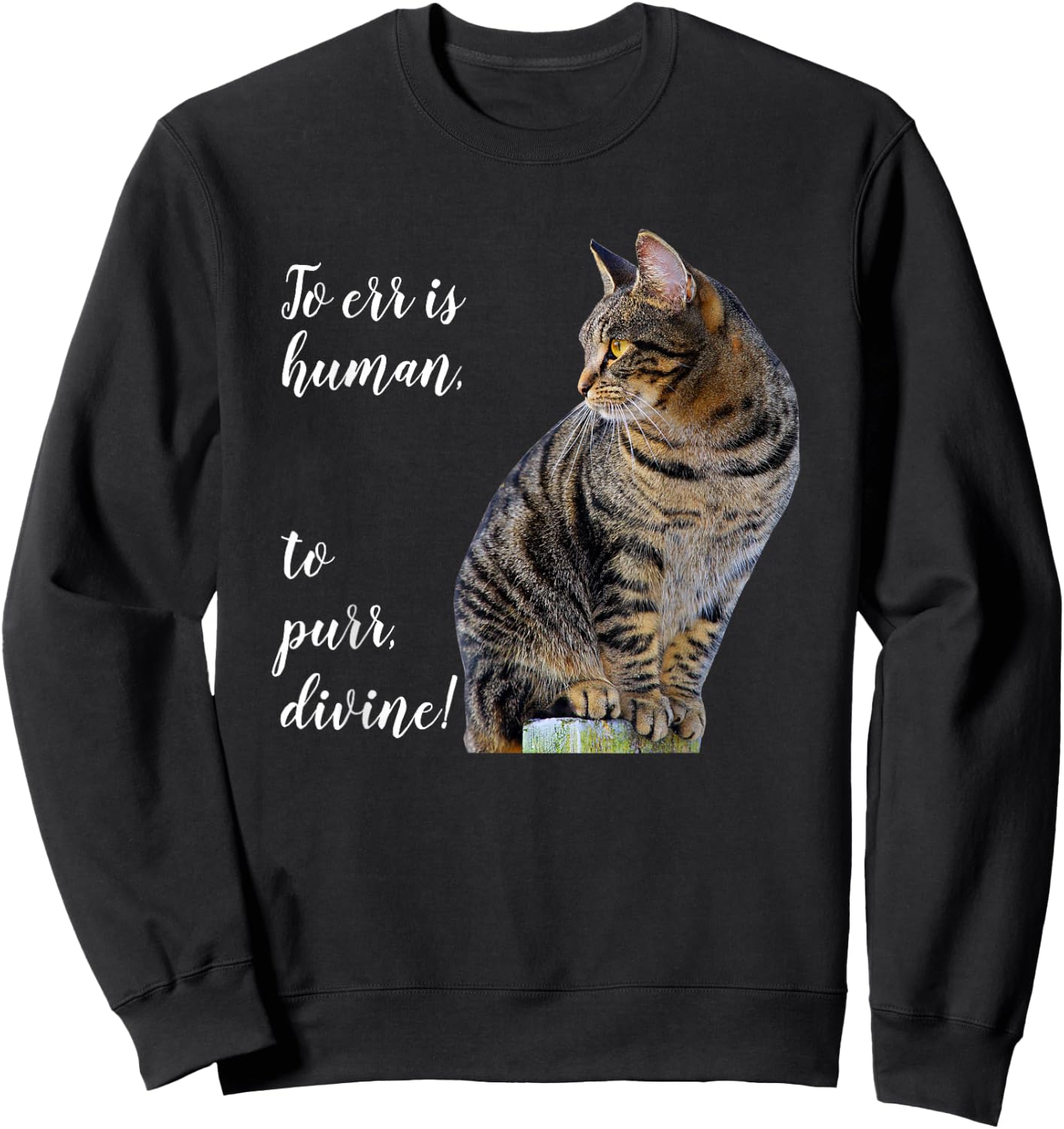 Tabby Cat Inspirational Quote, Gray Kitty Graphic Sweatshirt - Sweatshirt | Black