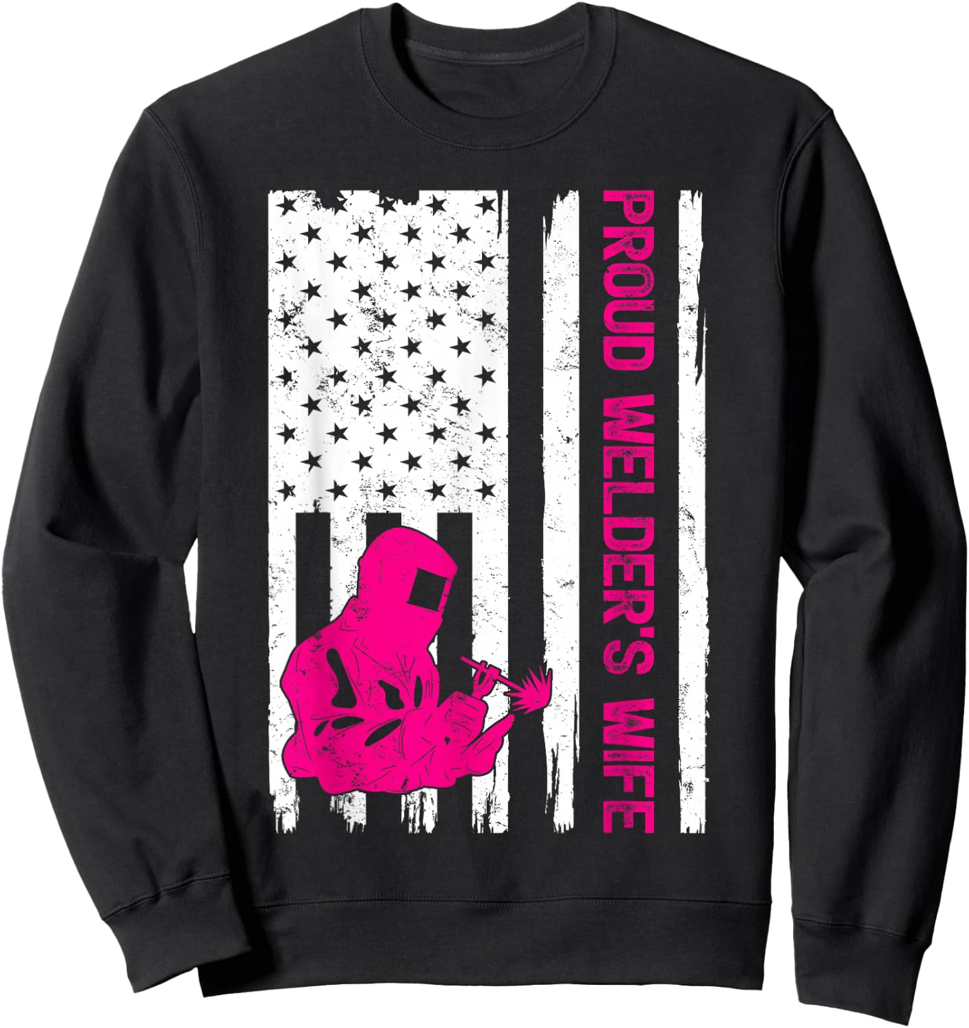 Welder Vintage American Flag Proud Welder Wife Sweatshirt - Sweatshirt | Black