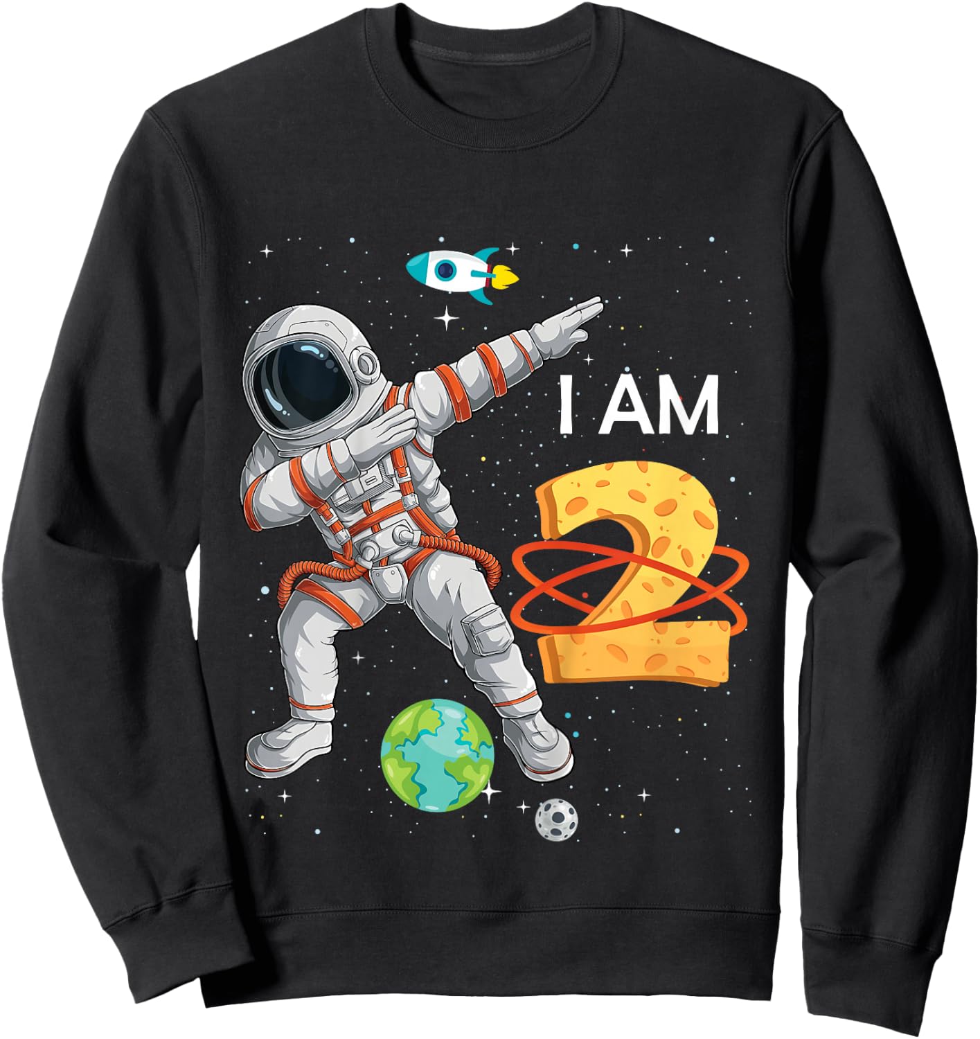 2 Years Old Birthday Boy Astronaut Space 2nd B-Day Sweatshirt - Sweatshirt | Black