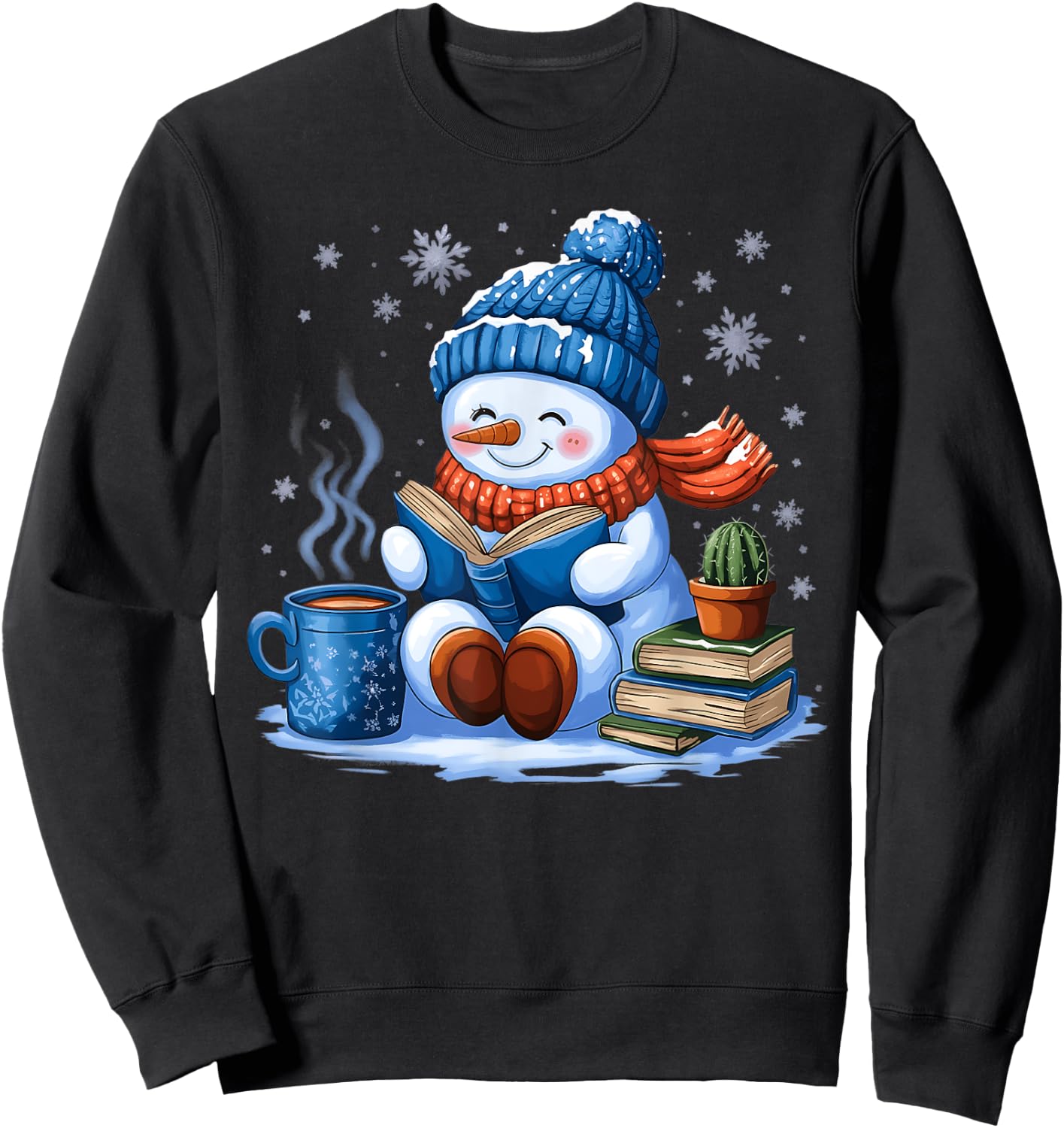Snowman Reading Book Lovers Christmas Bookworm Librarian Sweatshirt - Sweatshirt | Black