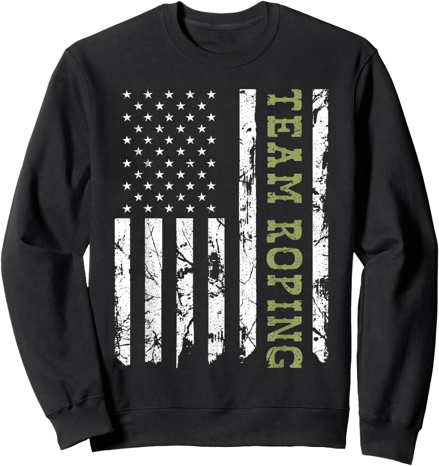Team Roping Rodeo Vintage American Flag, 4th of July Cowboy Sweatshirt - Sweatshirt | Black