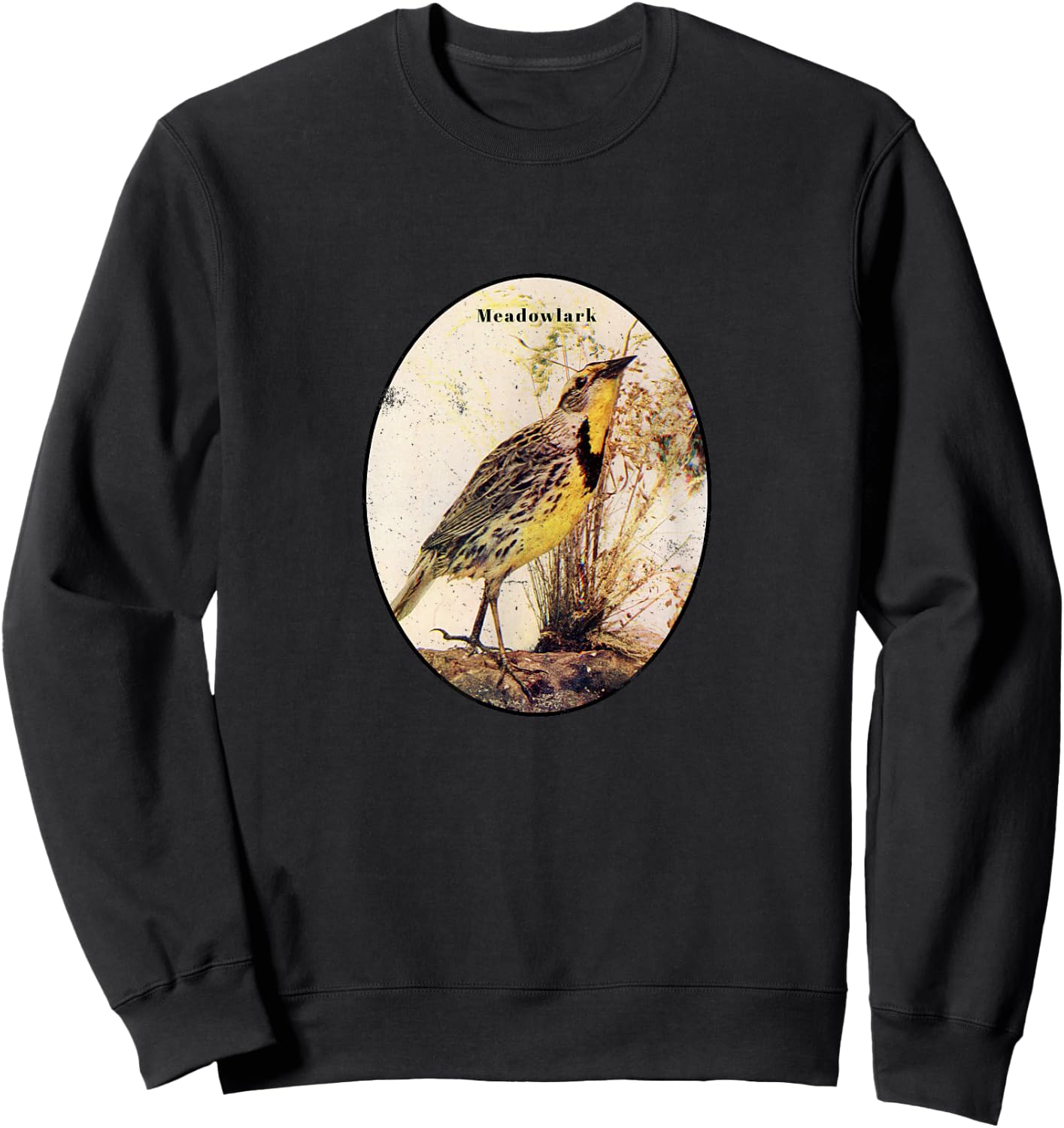 Retro Antique Meadowlark Vintage Bird Design Sweatshirt - Sweatshirt | Black