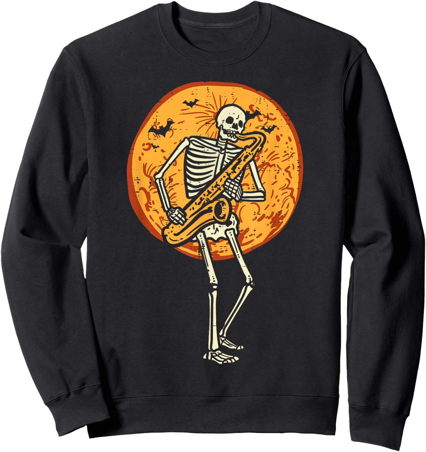 Skeleton Playing Saxophone Jazz Halloween Music Boys Men Sweatshirt - Sweatshirt | Black