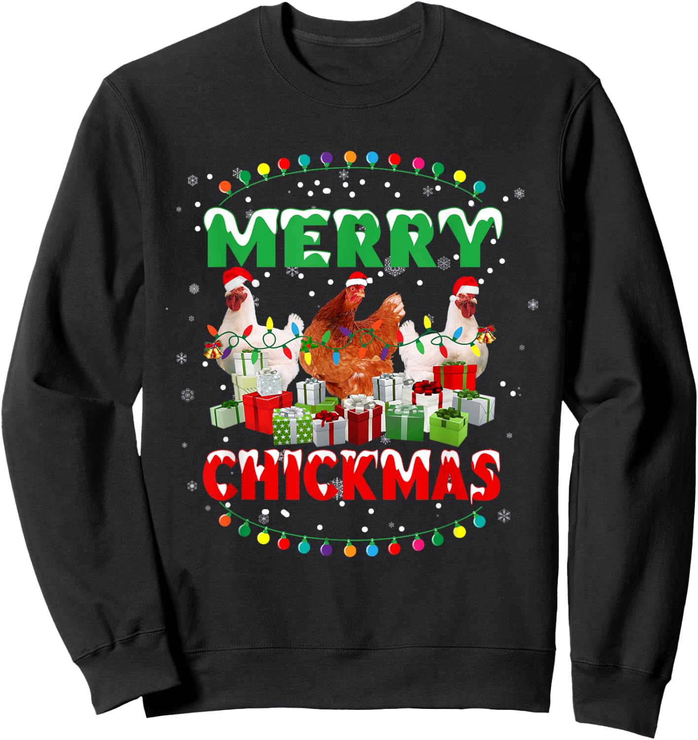 Merry Chickmas Santa Hat Chicken Lovers Merry Christmas Sweatshirt - Sweatshirt | Black