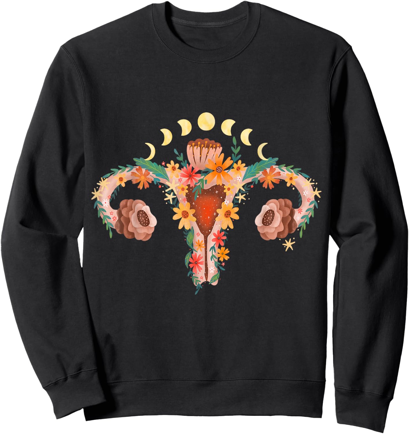 Uterus with Flowers and Moon Phases Retro Vagina Sweatshirt - Sweatshirt | Black