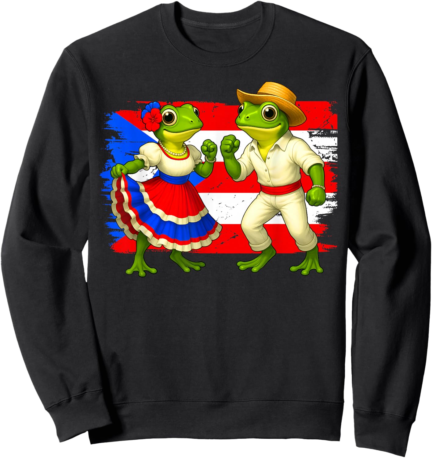Dancing Coqui Frogs Traditional Dancer Boricua Puerto Rico Sweatshirt - Sweatshirt | Black