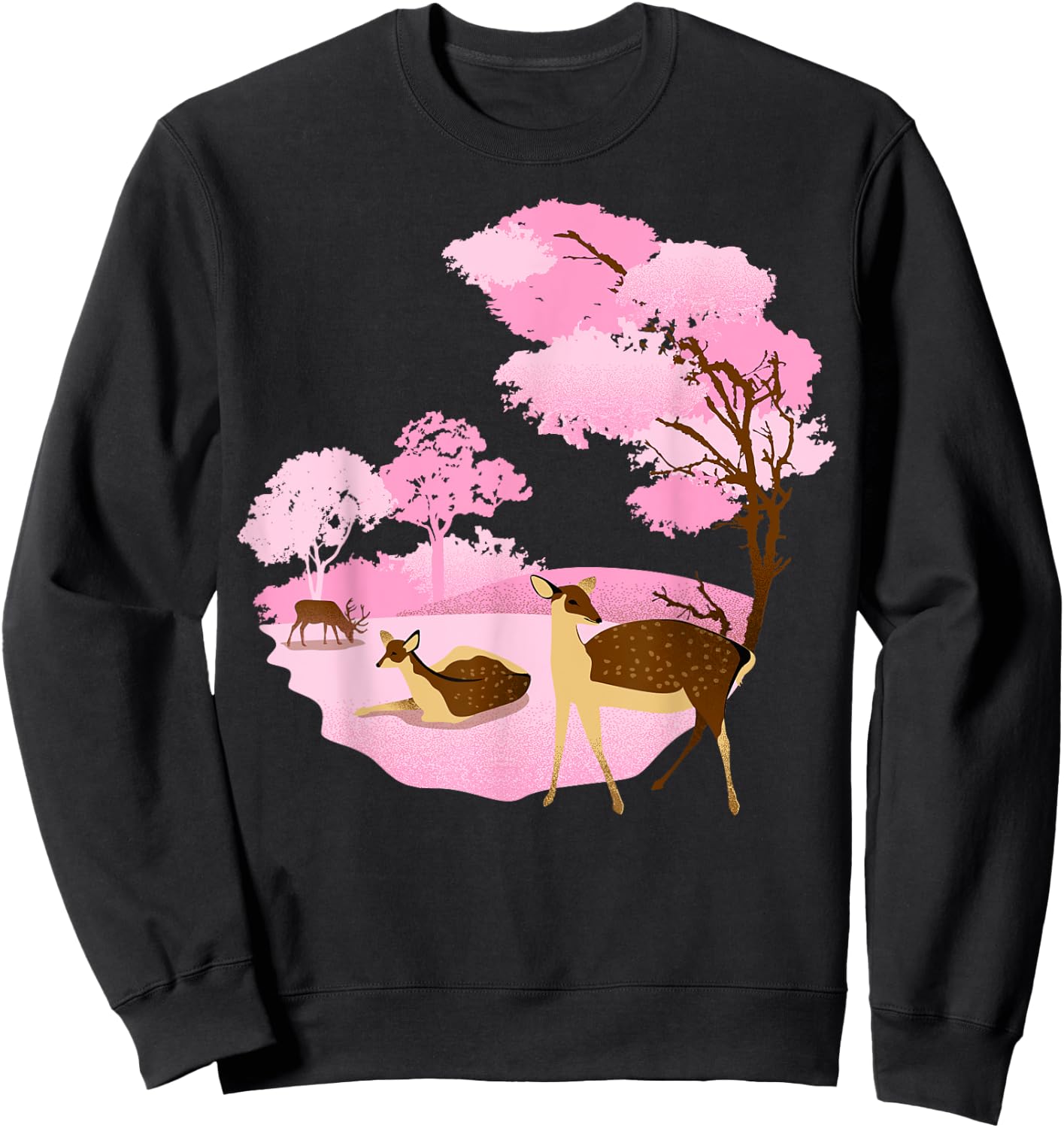 Japanese Landmark Nara Park Pink Deer Sweatshirt - Sweatshirt | Black