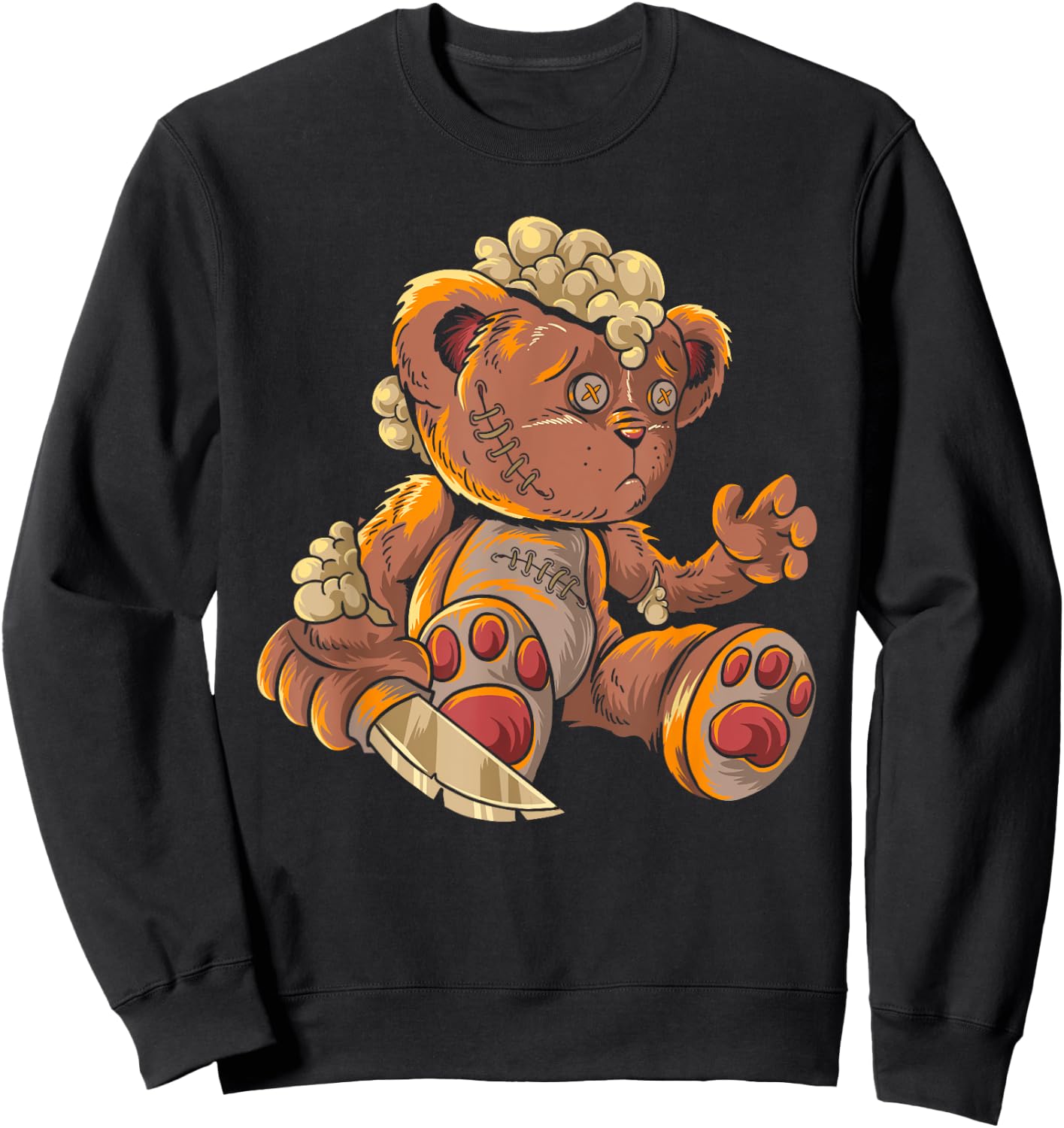 Killer Teddy Bear Lazy Halloween Costume Scary Monster Sweatshirt - Sweatshirt | Black