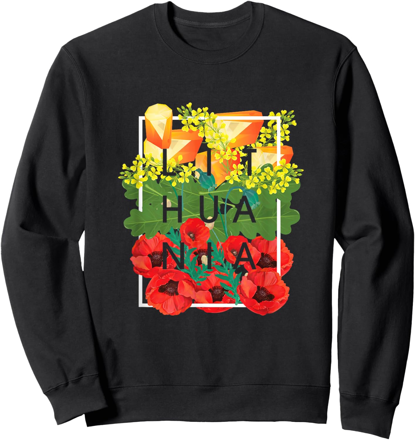 Flowers of Lithuania Word Art - Lithuanian Pride Sweatshirt - Sweatshirt | Black