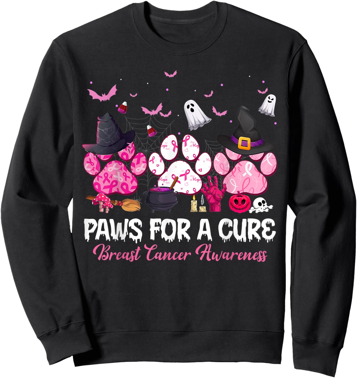 Paws for a Cure Dog Lovers Breast Cancer Halloween Costume Men Women Sweatshirt - Sweatshirt | Black