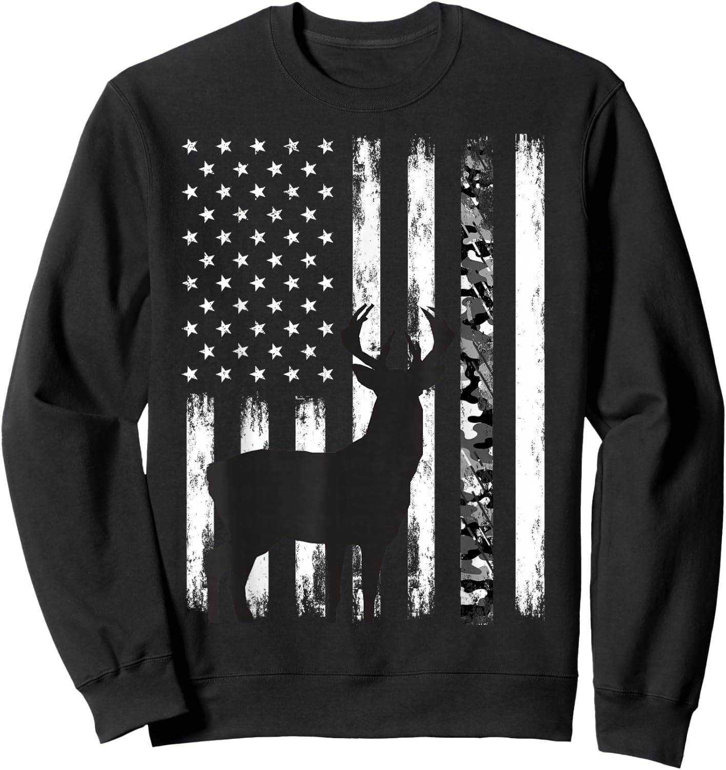 Deer Hunting Hunter Camo USA American Flag Patriotic Graphic Sweatshirt - Sweatshirt | Black
