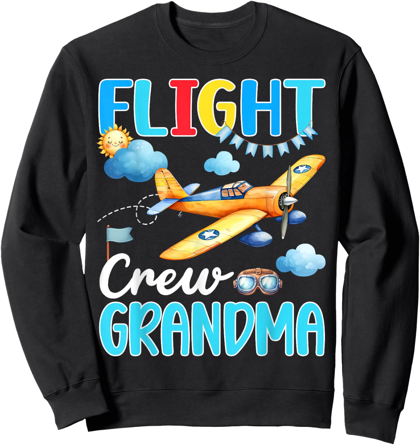 Flight Crew Grandma Birthday Squad Airplane Matching Family Sweatshirt - Sweatshirt | Black