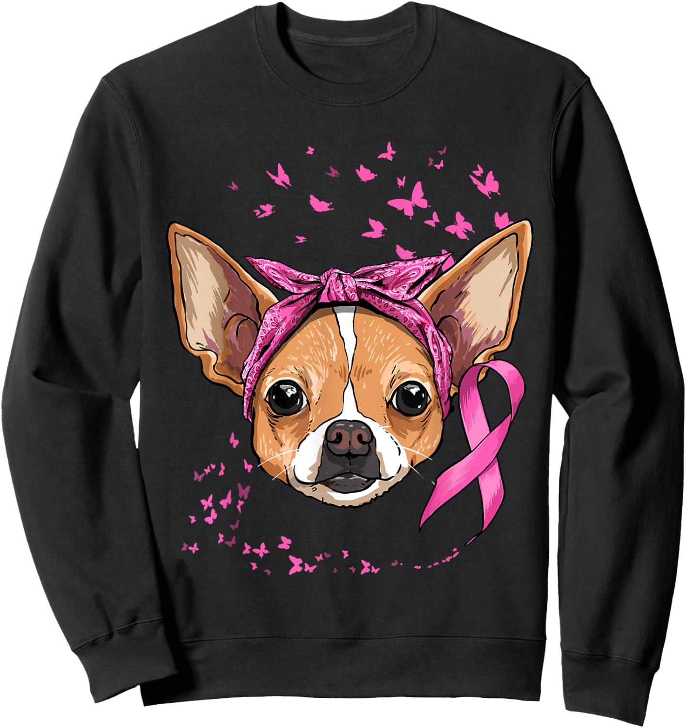 Breast Cancer Awareness Chihuahua Pink Ribbon Survivor Dog Sweatshirt - Sweatshirt | Black