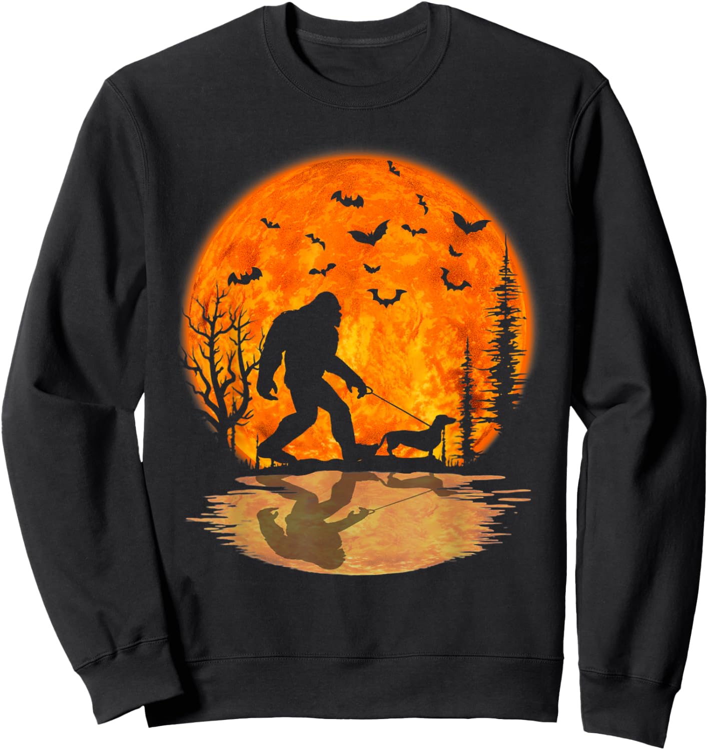 Bigfoot Walking Dachshund Funny Wiener Dog Halloween Sweatshirt - Sweatshirt | Black