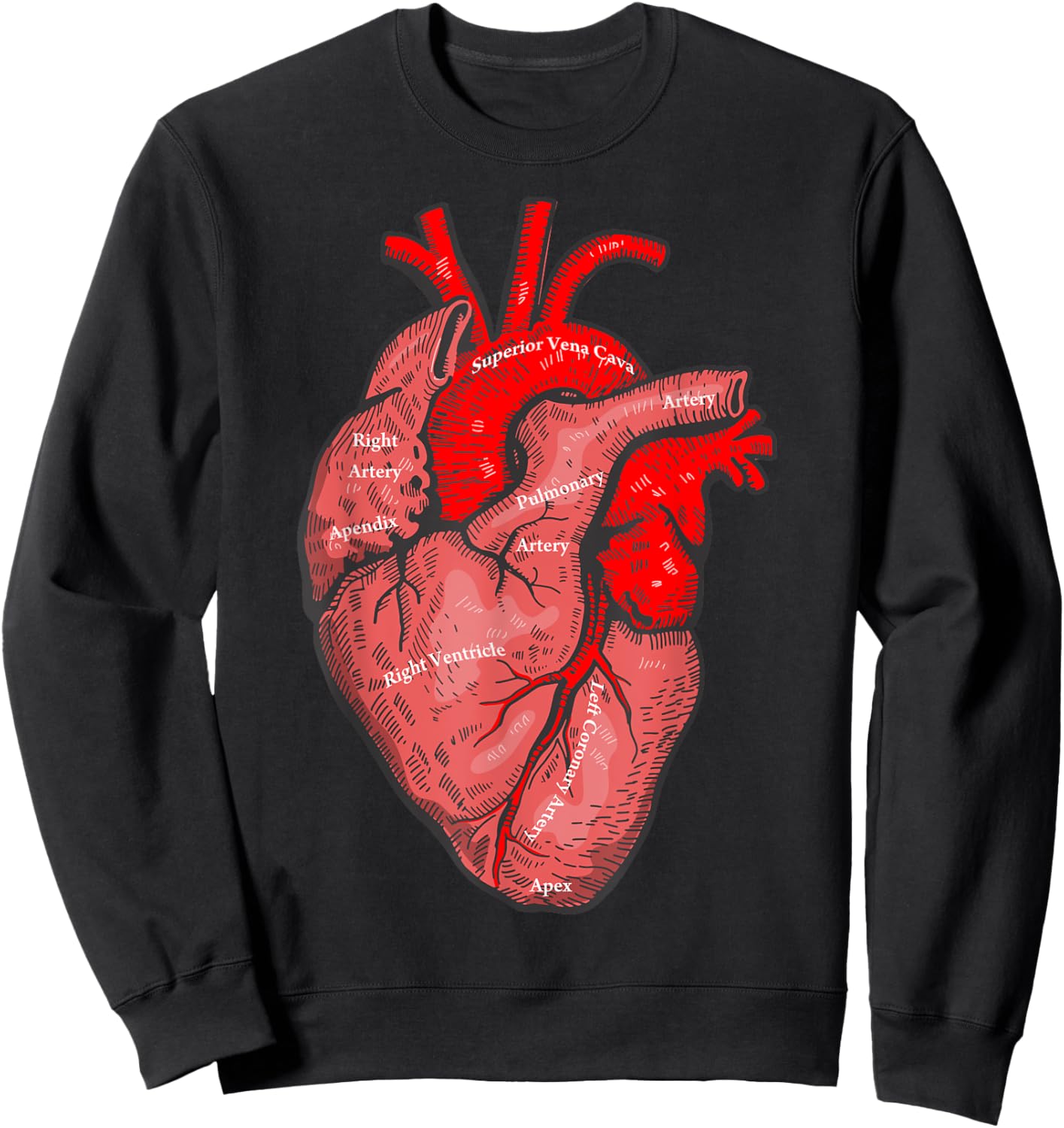 Medical Anatomy Illustration Human Heart Anatomical Themed Sweatshirt - Sweatshirt | Black