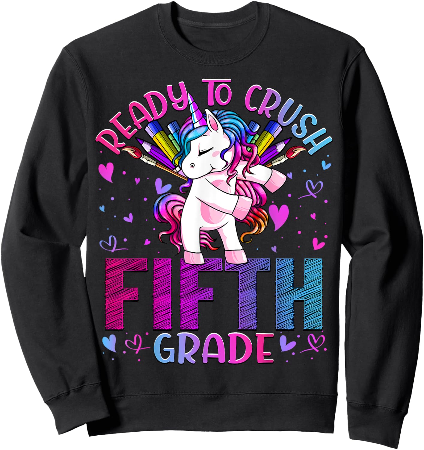 Ready to Crush Fifth 5th Grade Back To School Unicorn Kids Sweatshirt - Sweatshirt | Black