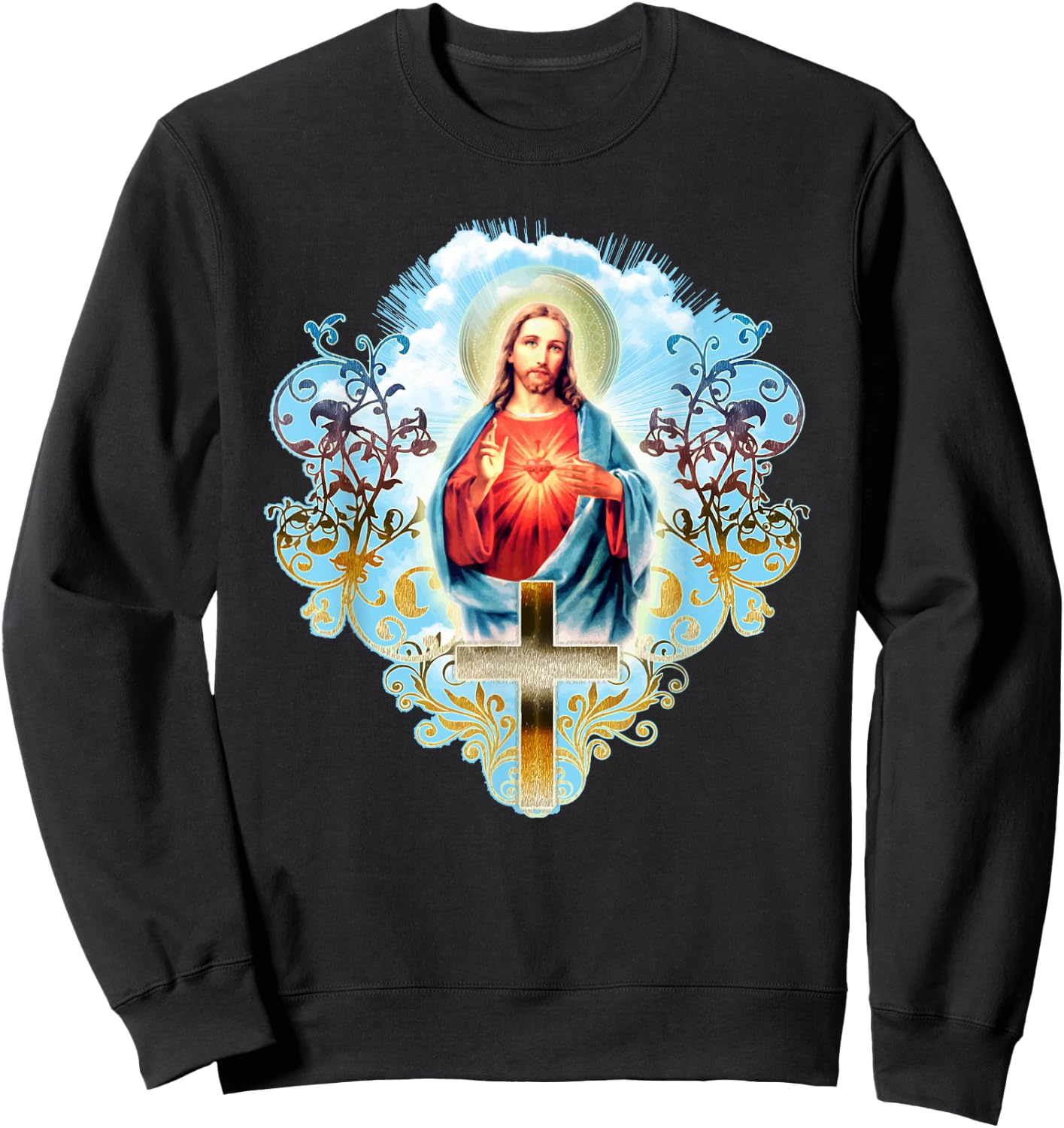 Heart Jesus Christ Vintage Cross Catholic Gifts Sweatshirt - Sweatshirt | Black