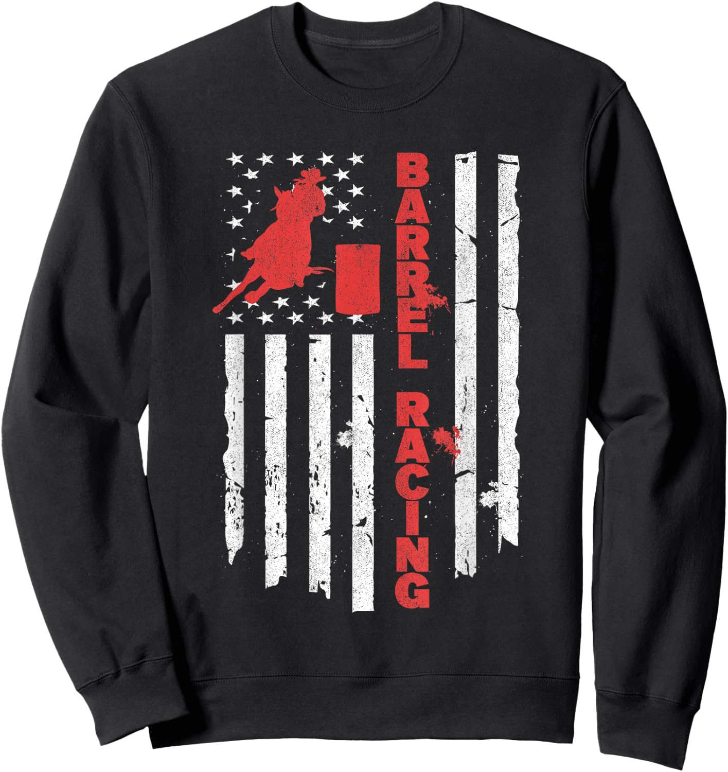USA Barrel Racer Rodeo American Flag Barrel Racing Sweatshirt - Sweatshirt | Black