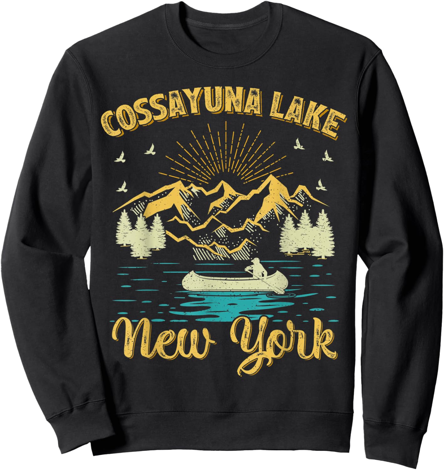 Summer Vacation Retro Mountain New York Cossayuna Lake Men Women Kids Sweatshirt - Sweatshirt | Black