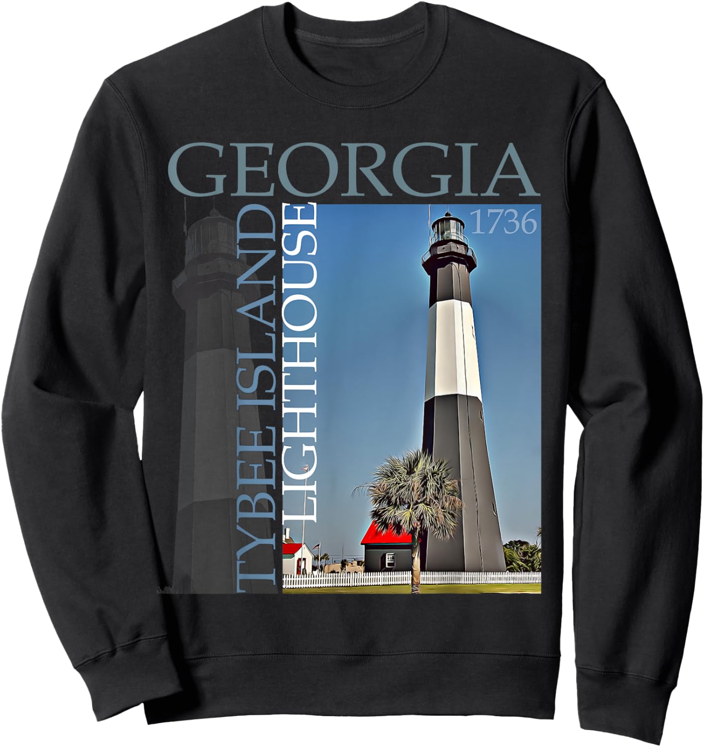 Georgia Tybee Island Lighthouse 1736 Design Sweatshirt - Sweatshirt | Black