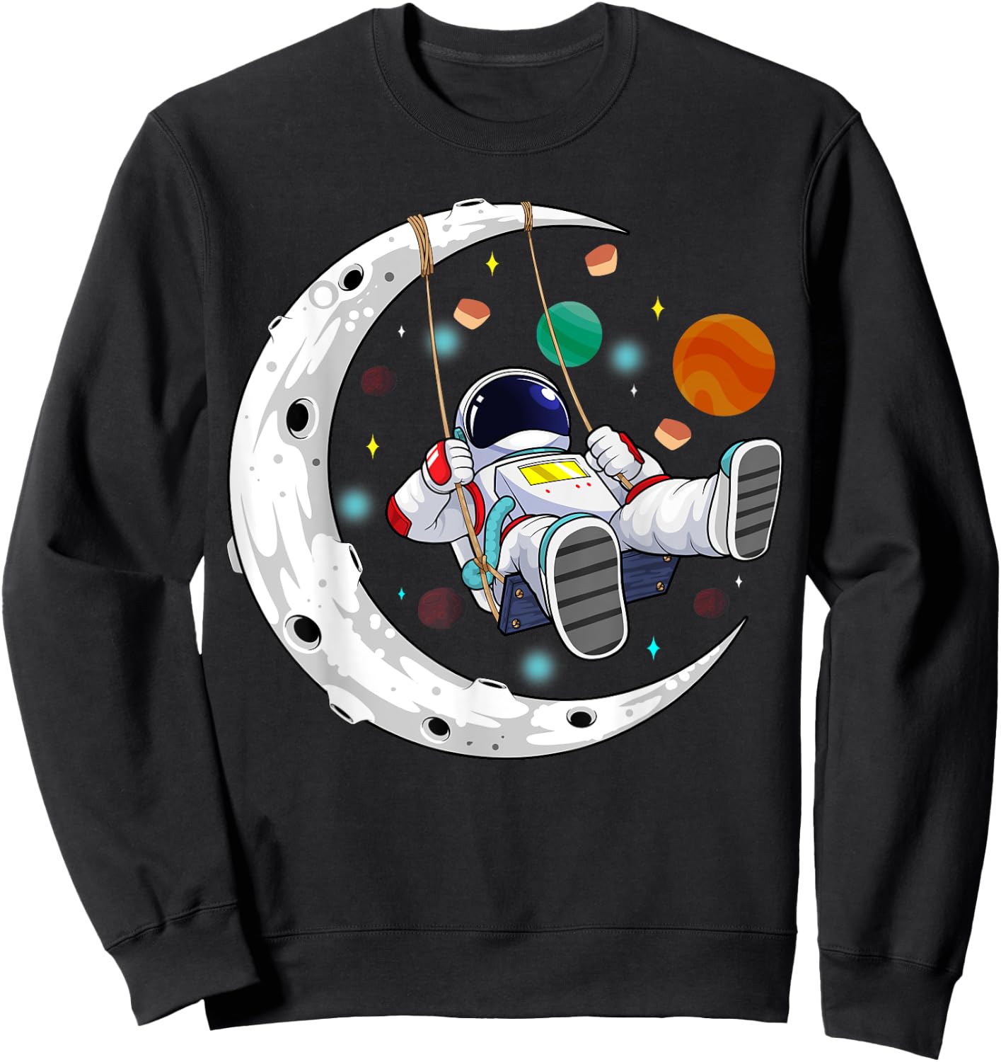 Moon Swing Astronaut Stars Space Man Galaxy Funny Astronomy Sweatshirt - Sweatshirt | Black