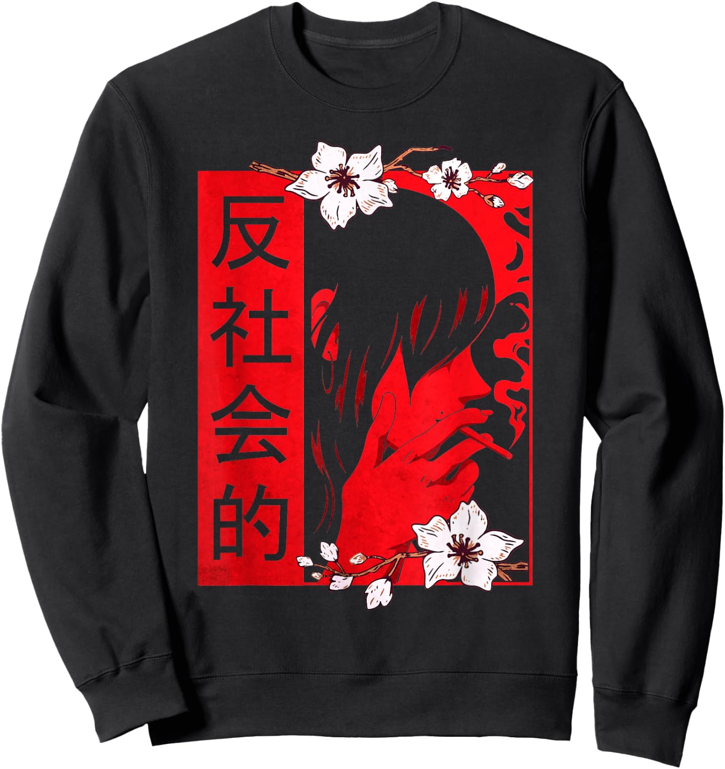 Soft Grunge Aesthetic Antisocial Sad Anime Girl Harajuku Sweatshirt - Sweatshirt | Black