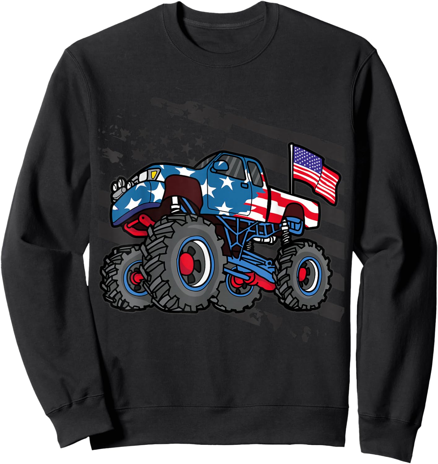 American Flag Trucker- Men Women Boys Monster Truck Racing Sweatshirt - Sweatshirt | Black