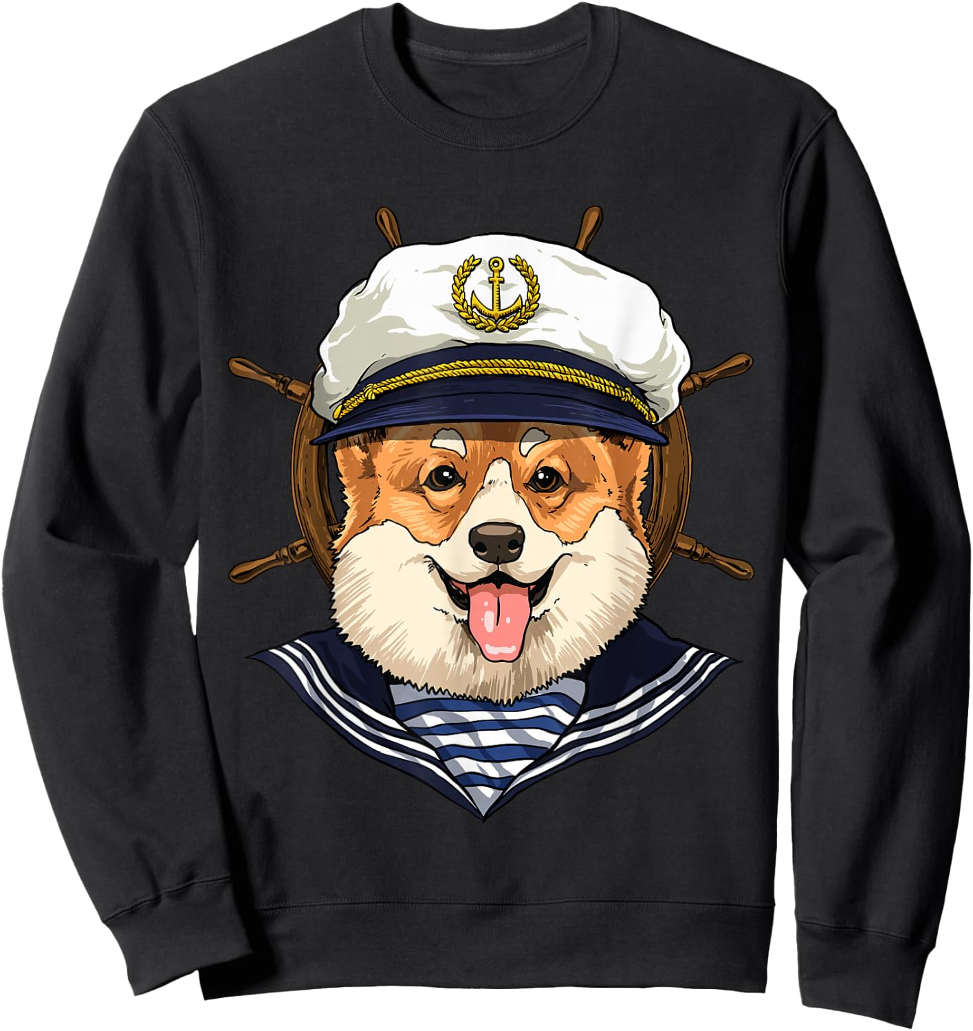 Corgi Sailor Boat Captain Corgi Dog Sweatshirt - Sweatshirt | Black