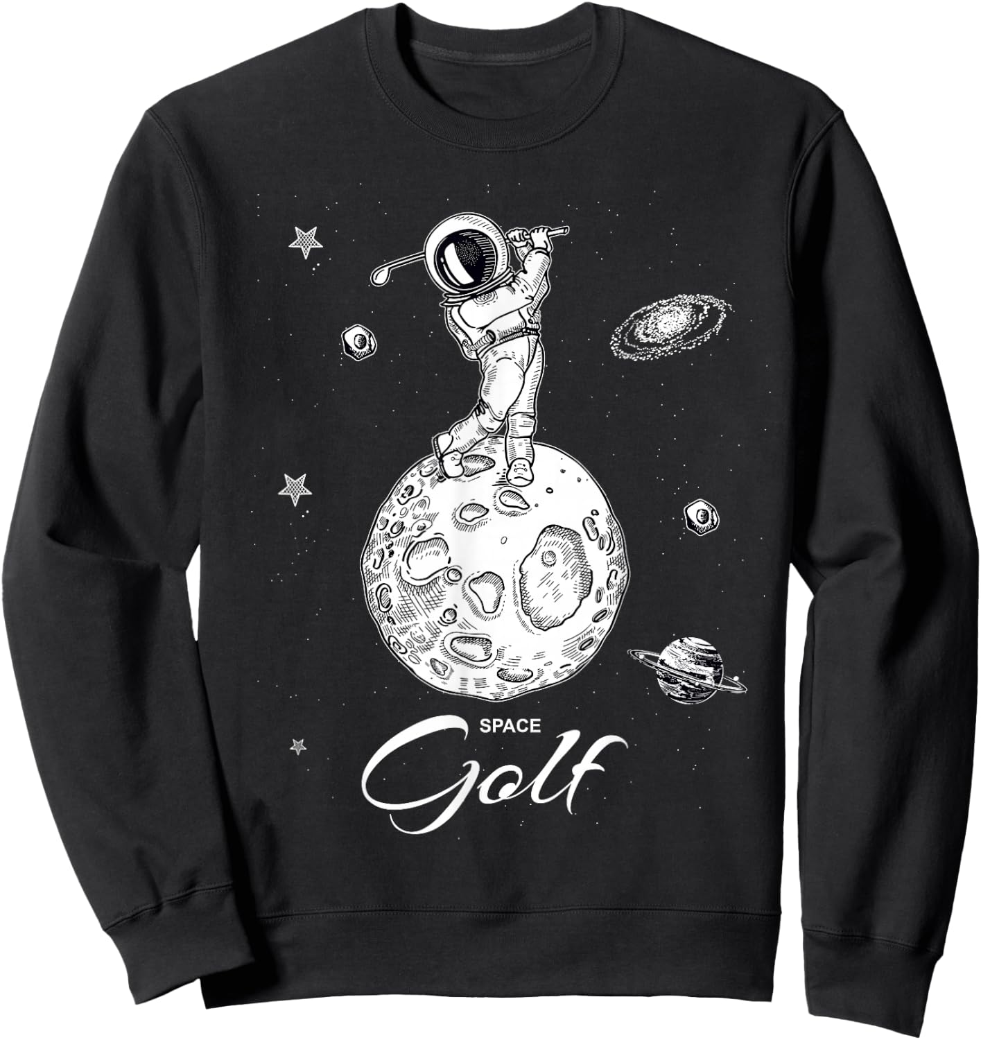Cool Astronaut Novelty Play Golf Graphic & Cool Designs Sweatshirt - Sweatshirt | Black