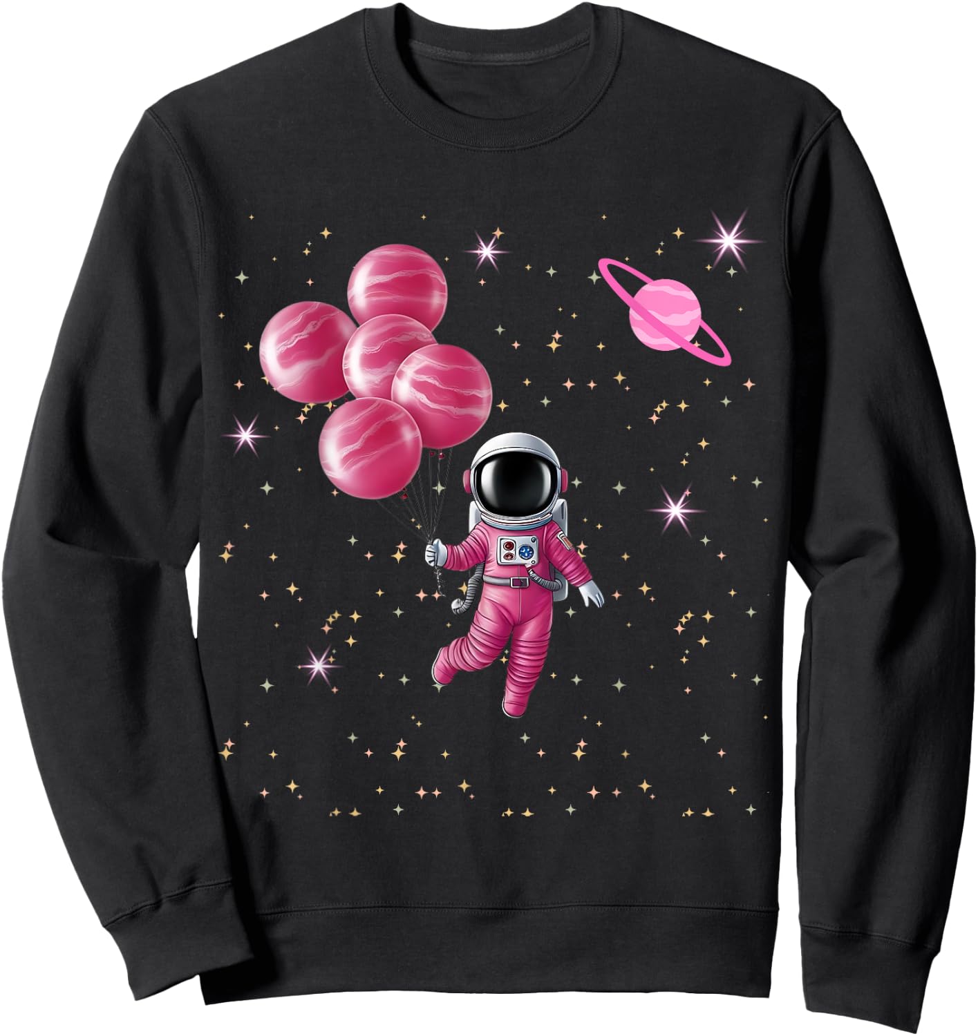 Cute Astronaut Girl Space Galaxy Moon Balloon Planets Sweatshirt - Sweatshirt | Black