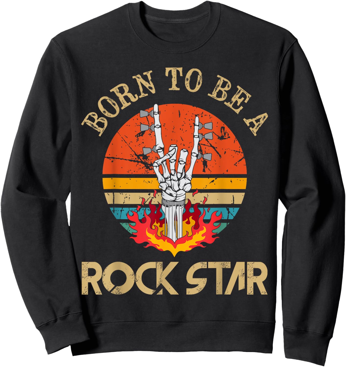 Born To Be Rock Star Heavy Metal Hand Horns Vintage Retro Sweatshirt - Sweatshirt | Black
