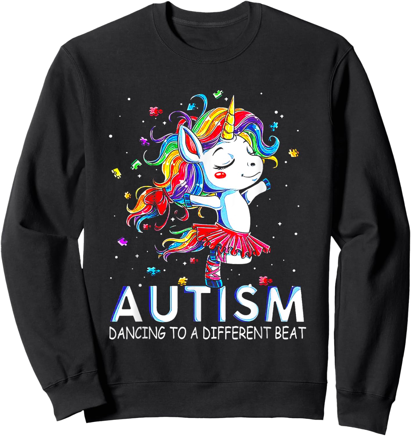 Autism Dancing To Be A Different Beat Unicorn Sweatshirt - Sweatshirt | Black