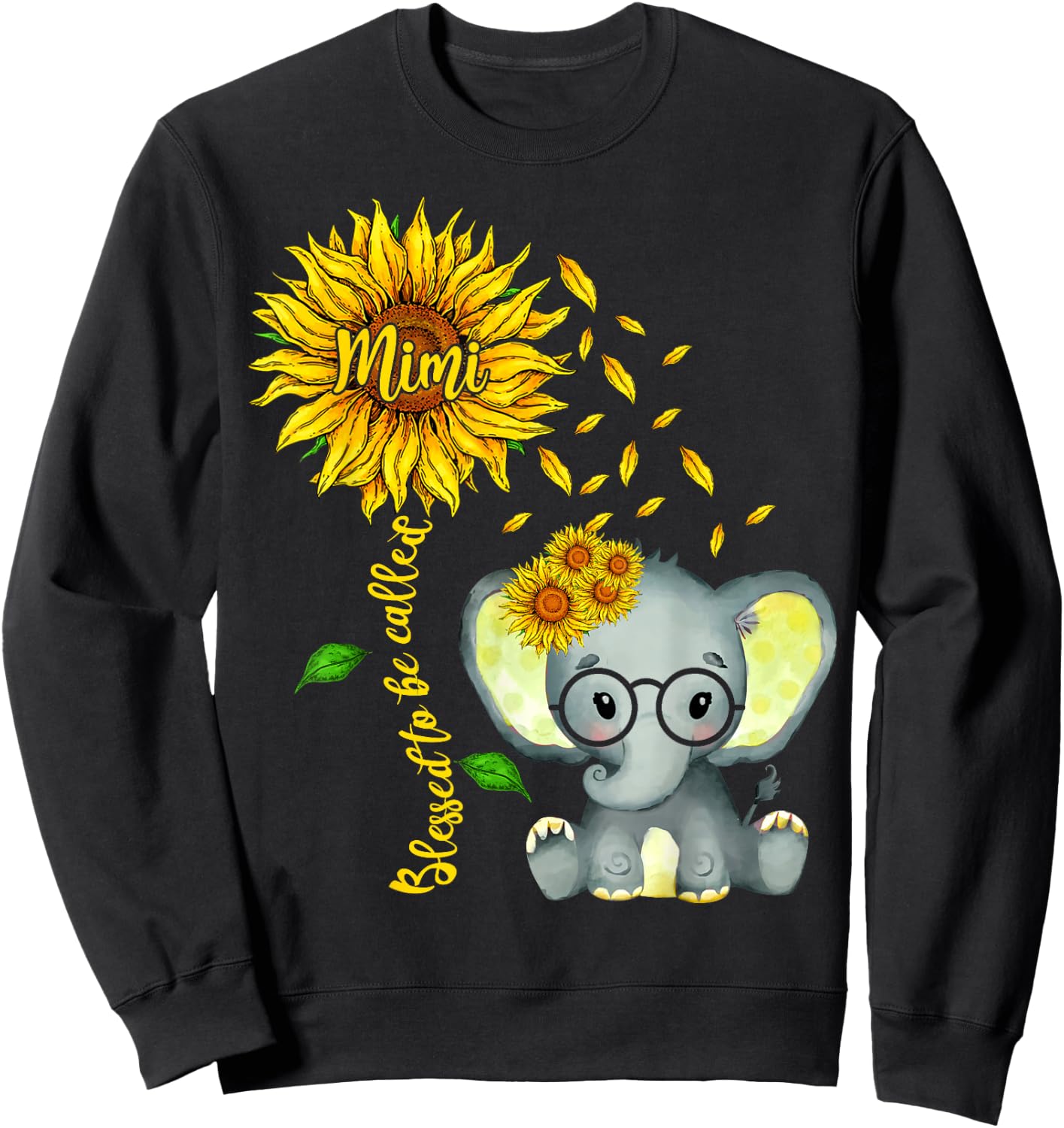 Blessed To Be Called Mimi Sunflower Elephant Mother's Day Sweatshirt - Sweatshirt | Black