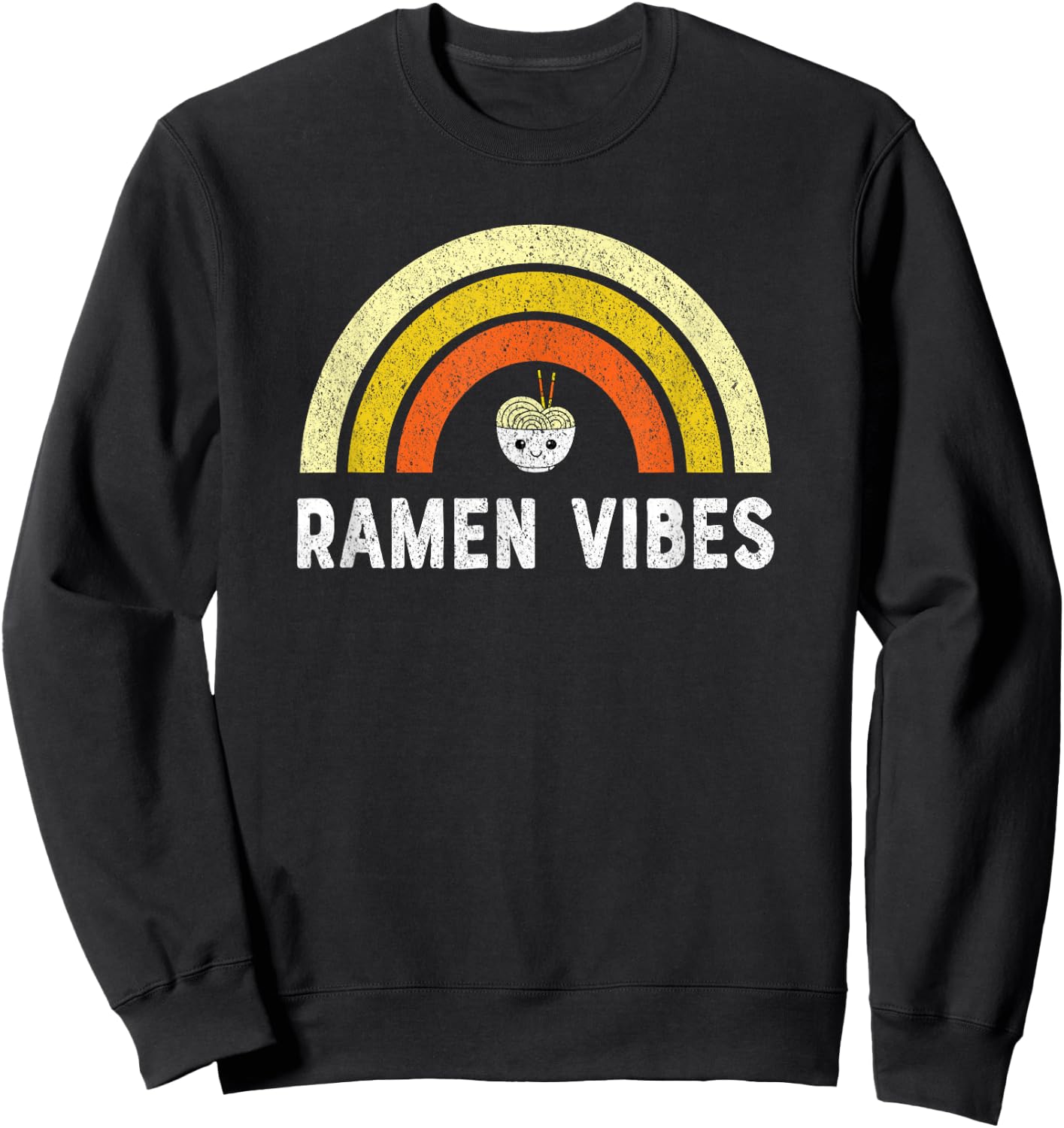 Kawaii Ramen Vibes Vintage Rainbow Sweatshirt - Sweatshirt | Black