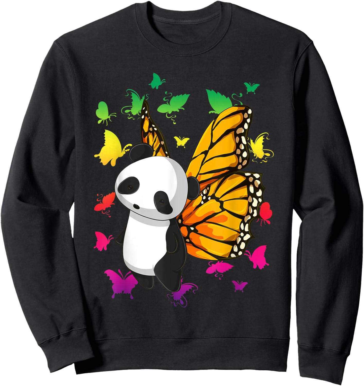 Fantasy Colorful Butterfly Panda Bear Cute Animal Panda Sweatshirt - Sweatshirt | Black