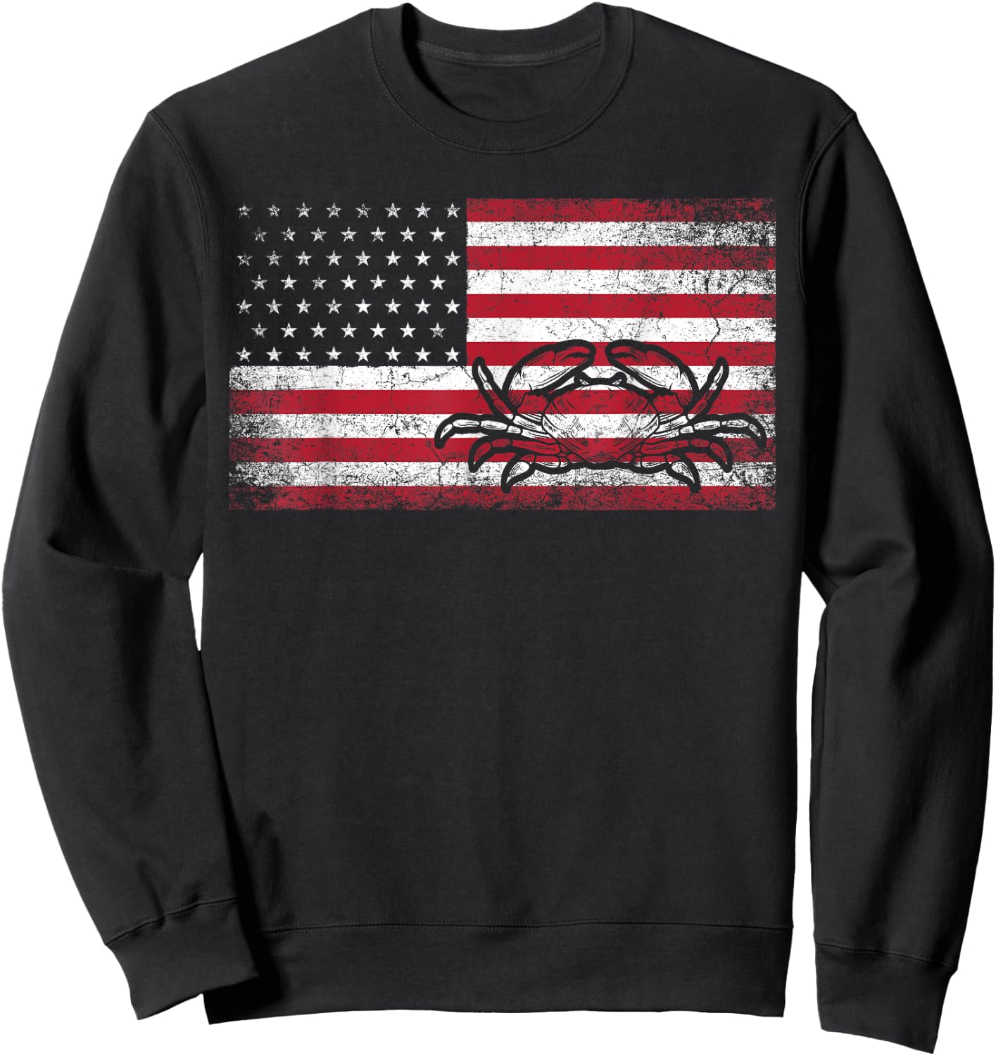 Crab Fisherman American Flag 4th of July Men Dad Gift Sweatshirt - Sweatshirt | Black