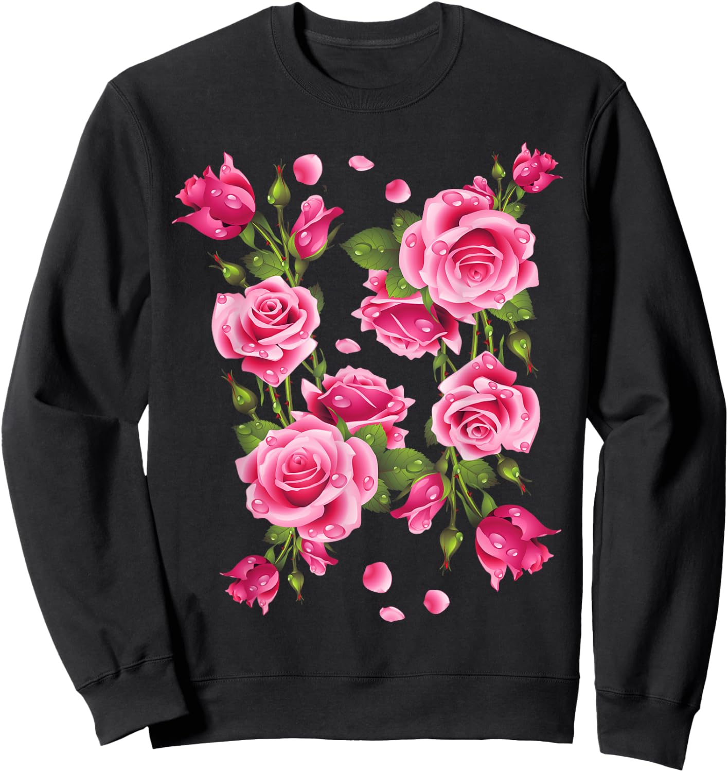 Beautiful Pink Roses Bouquet Graphic & Cool Designs Sweatshirt - Sweatshirt | Black