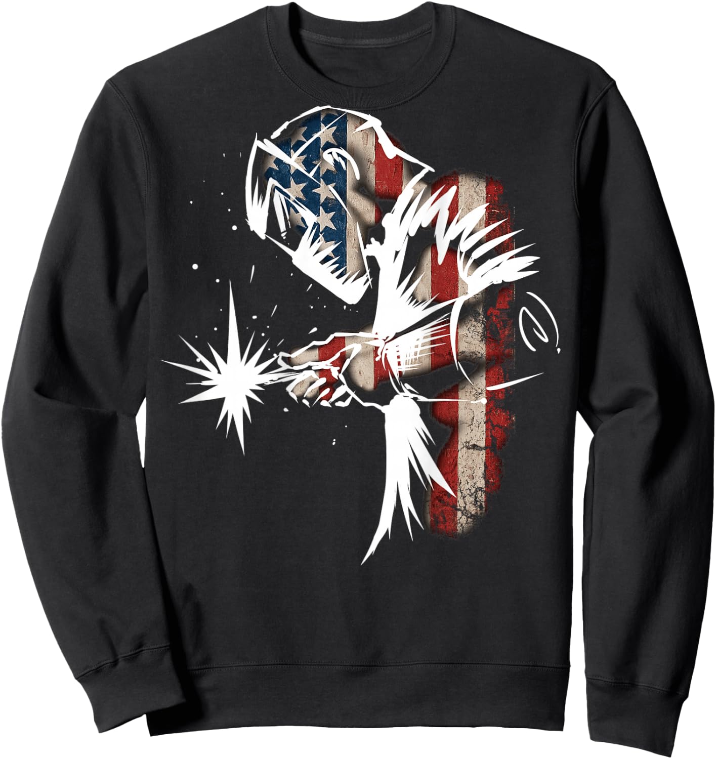 Welder American Flag USA Patriotic Welder Gift print on back Sweatshirt - Sweatshirt | Black