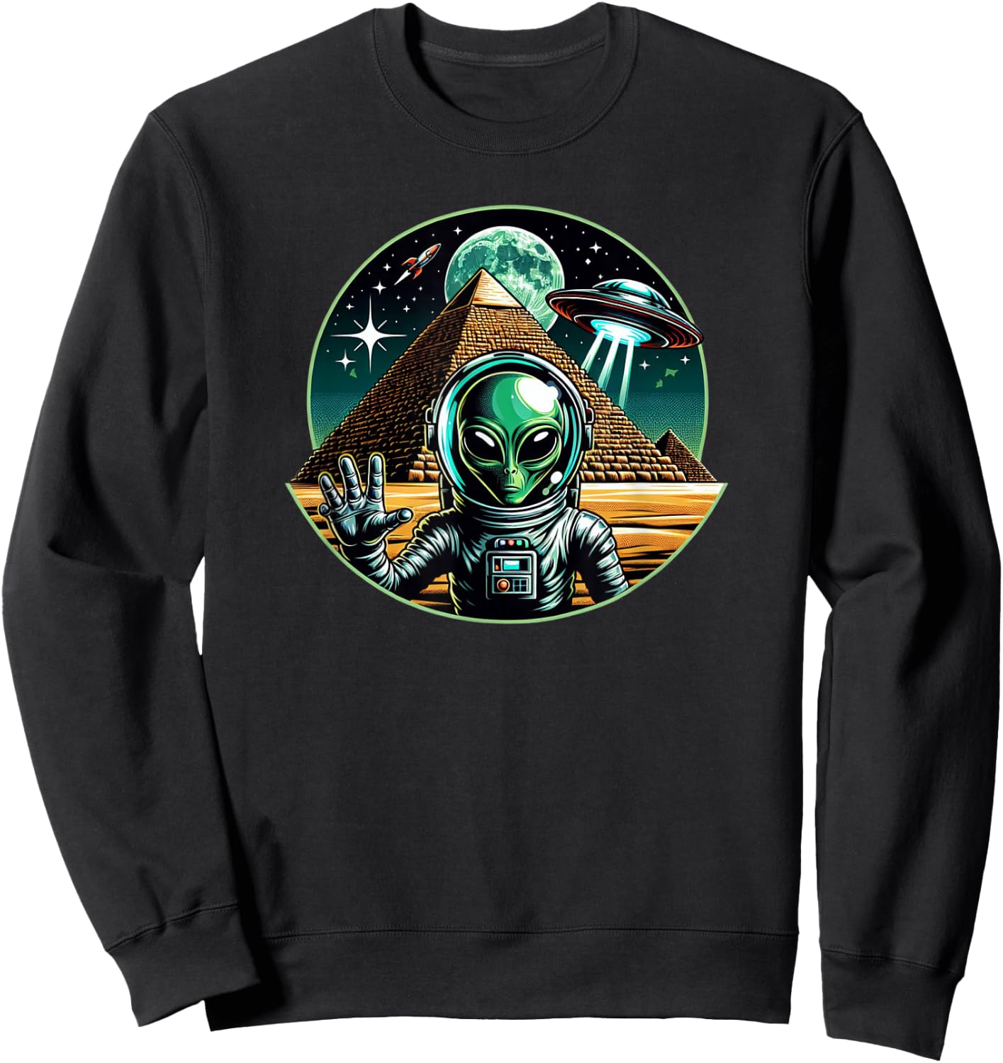 Alien Astronaut UFO Pyramid, Funny Alien Sweatshirt - Sweatshirt | Black