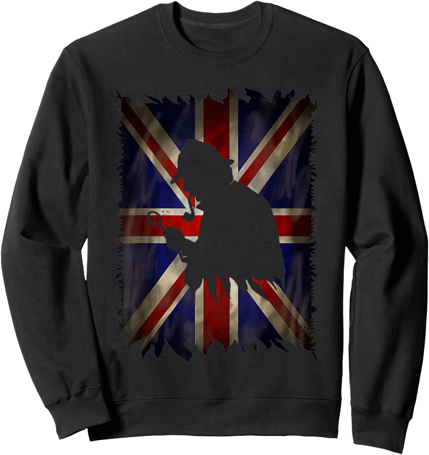 Sherlock Holmes UK Union Jack Distressed Flag Detective Sweatshirt - Sweatshirt | Black
