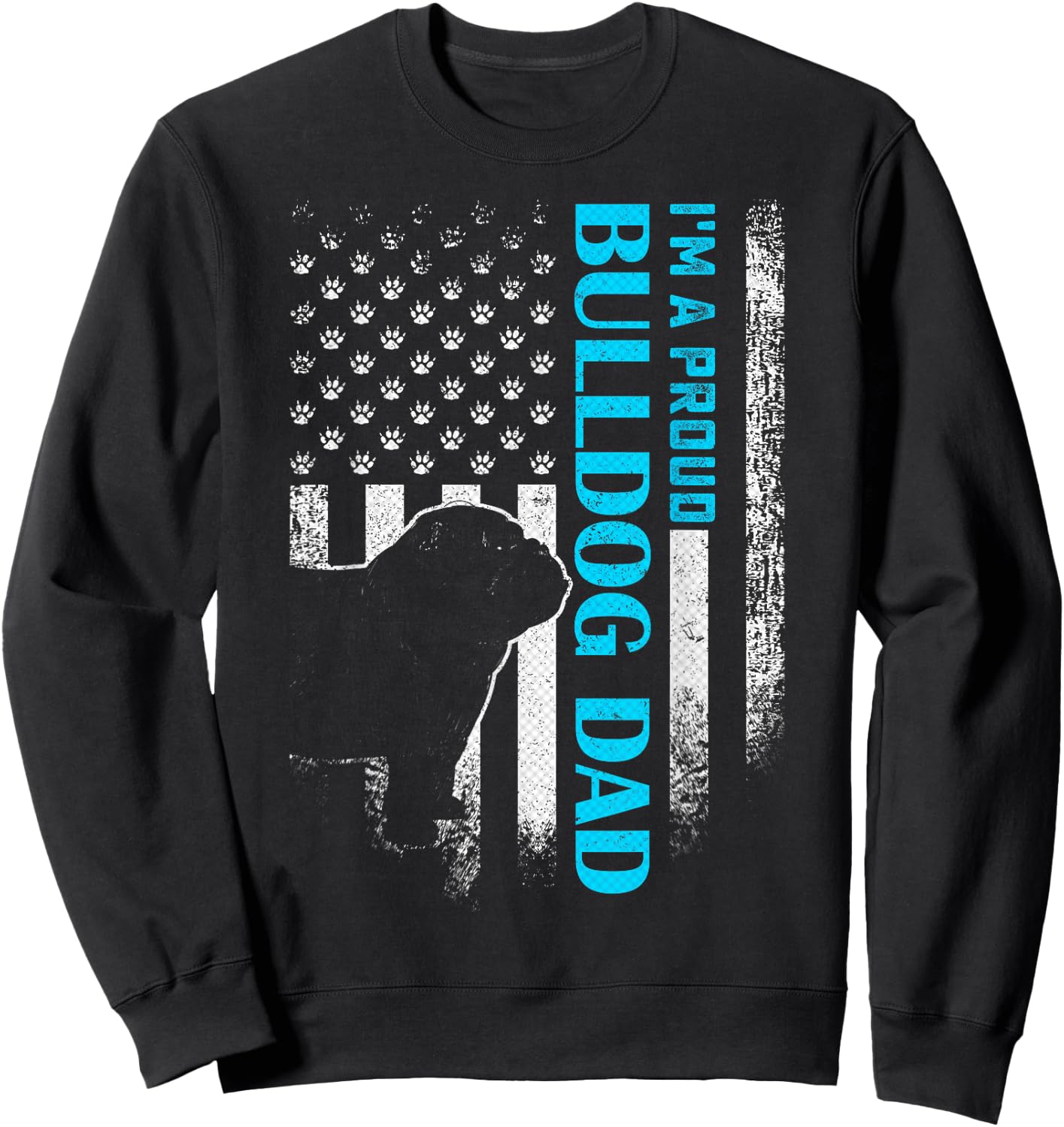 Vintage USA American Flag I'm A Proud English Bulldog Dad Sweatshirt - Sweatshirt | Black