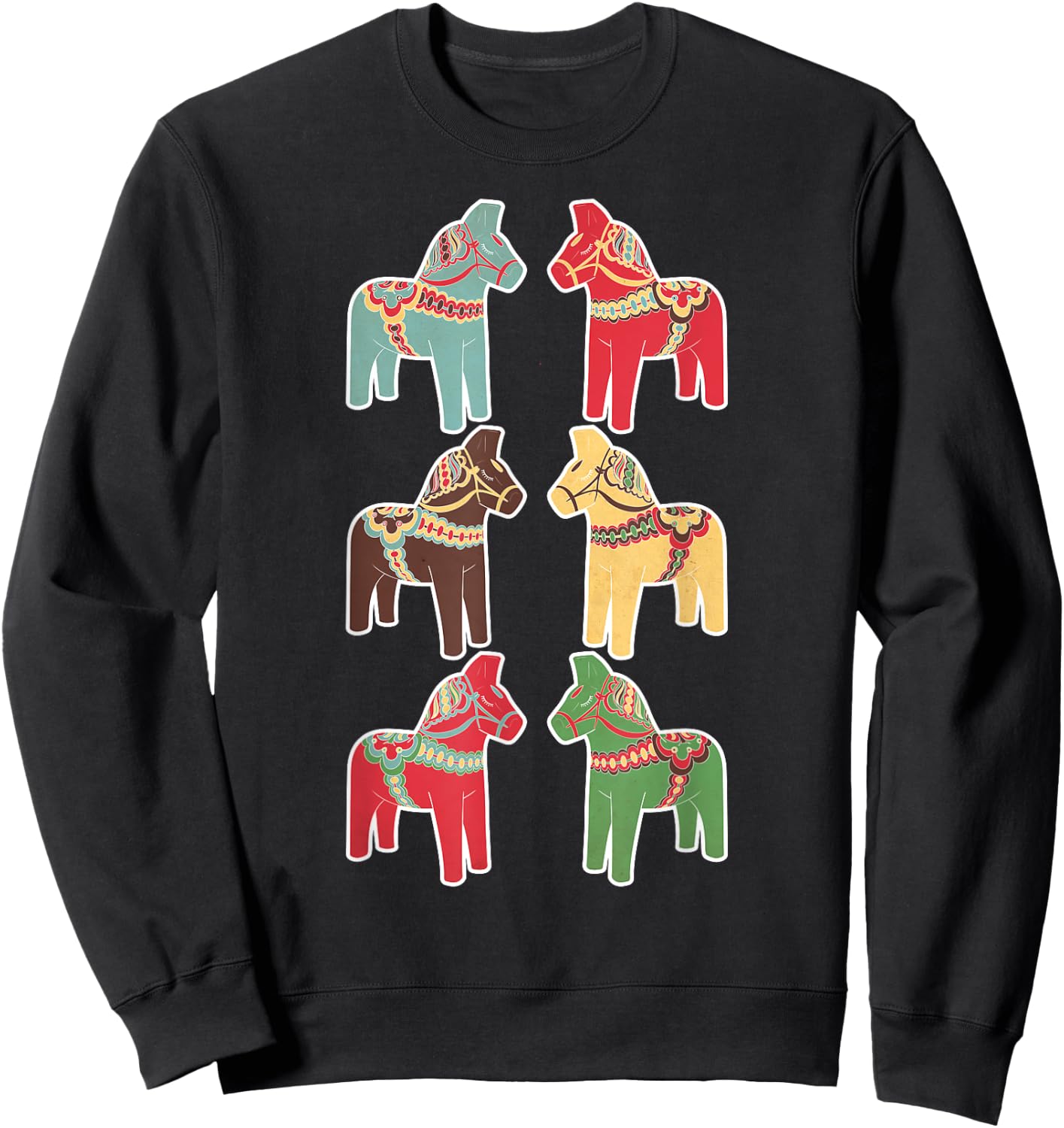 Dala Horses Swedish Vintage Sweatshirt - Sweatshirt | Black