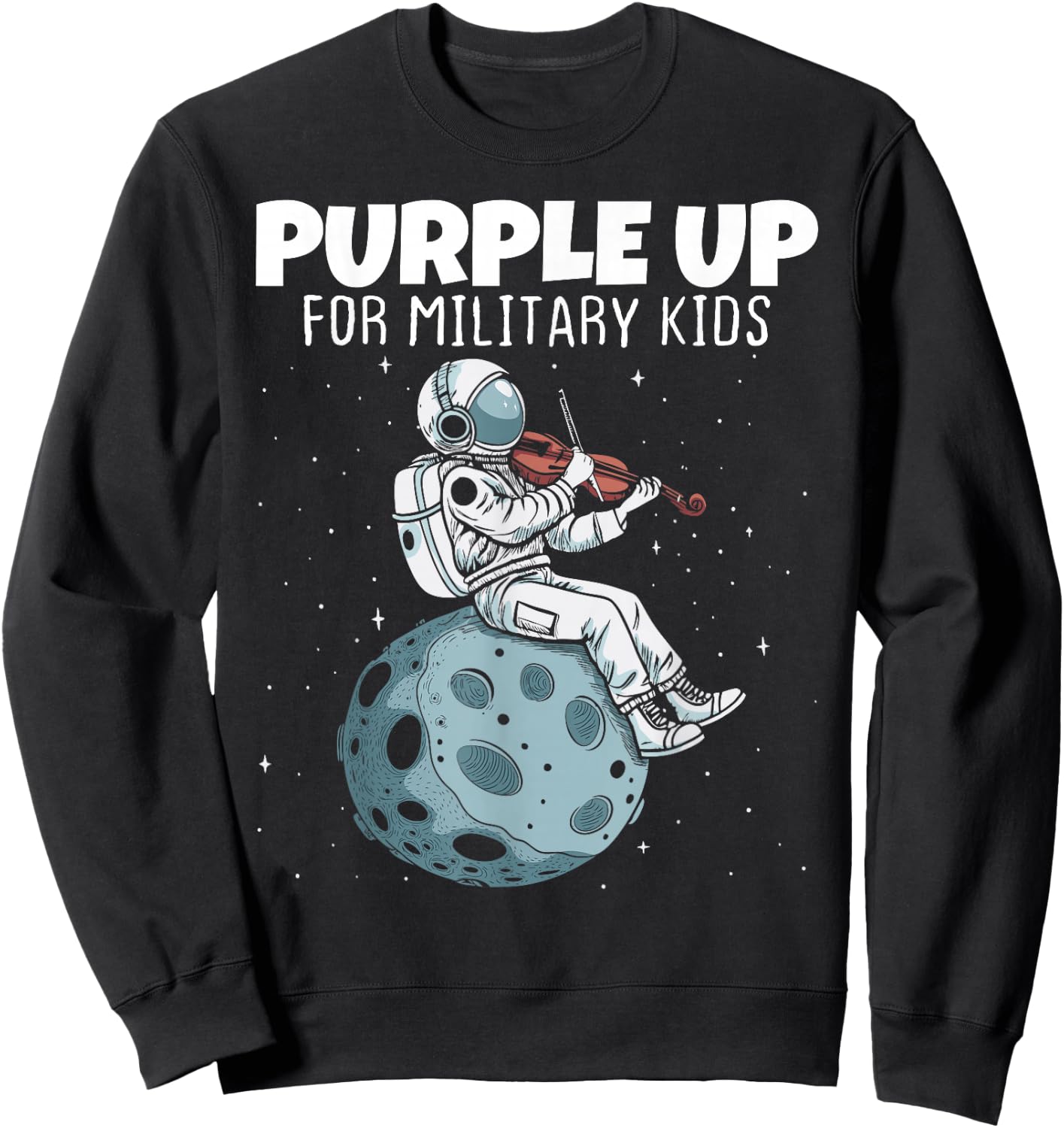 Purple Up Military Kids Military Child Month Funny Astronaut Sweatshirt - Sweatshirt | Black
