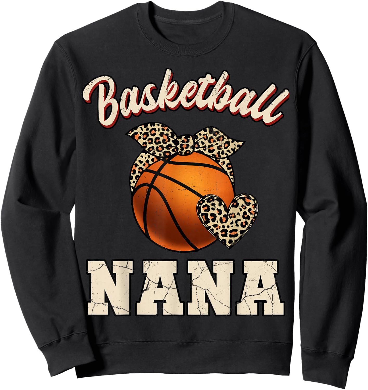 Basketball Nana Bandana Leopard Heart Fans Mother's Day Sweatshirt - Sweatshirt | Black
