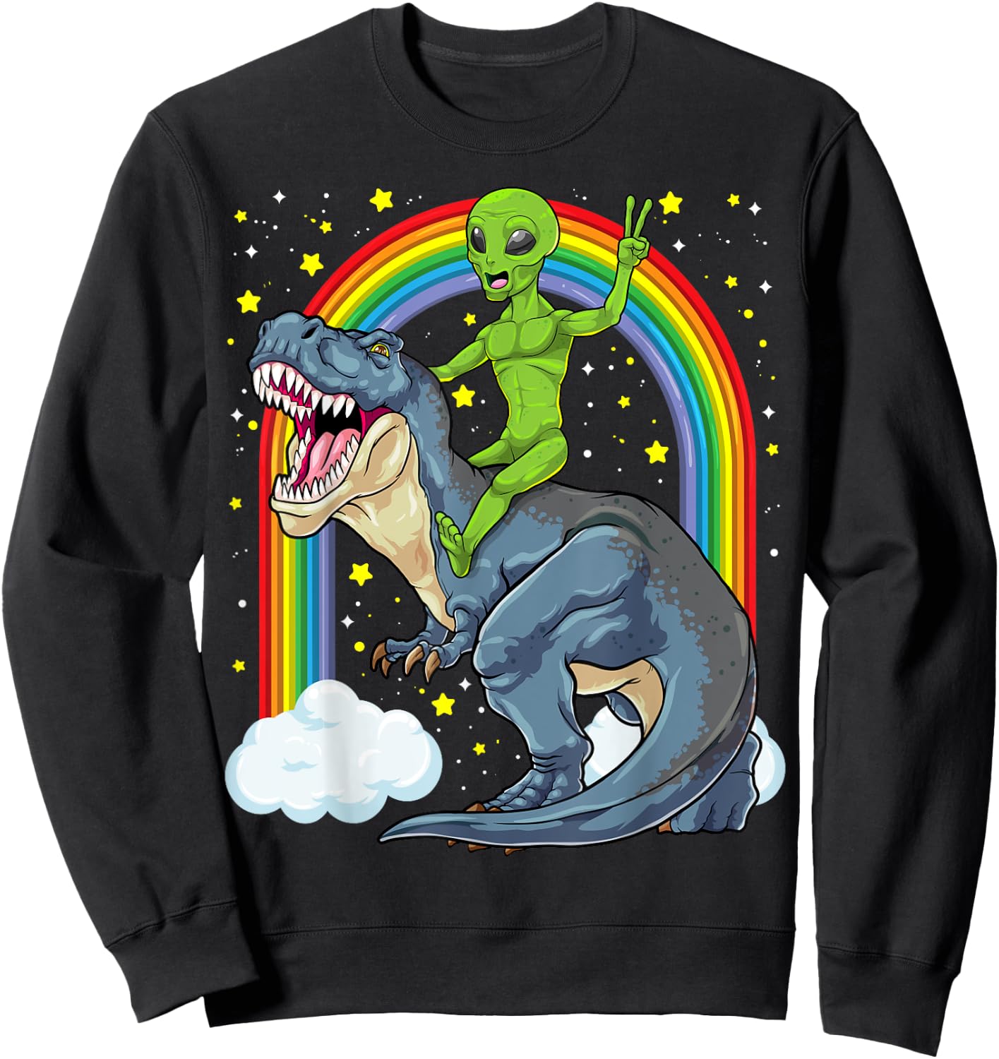 Alien Riding Dinosaur T Rex UFO Space Extraterrestrial Kids Sweatshirt - Sweatshirt | Black