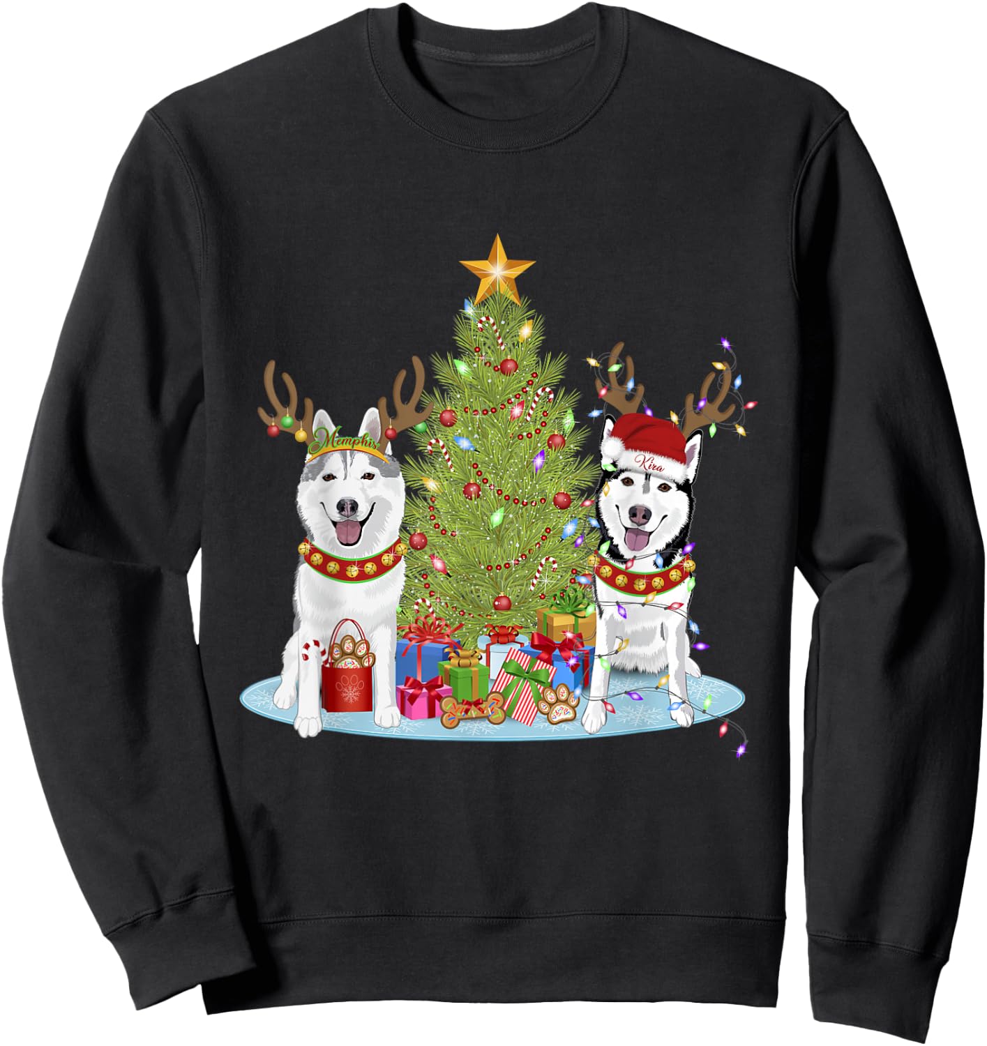 Siberian Husky Christmas Tree with Presents Sweatshirt - Sweatshirt | Black