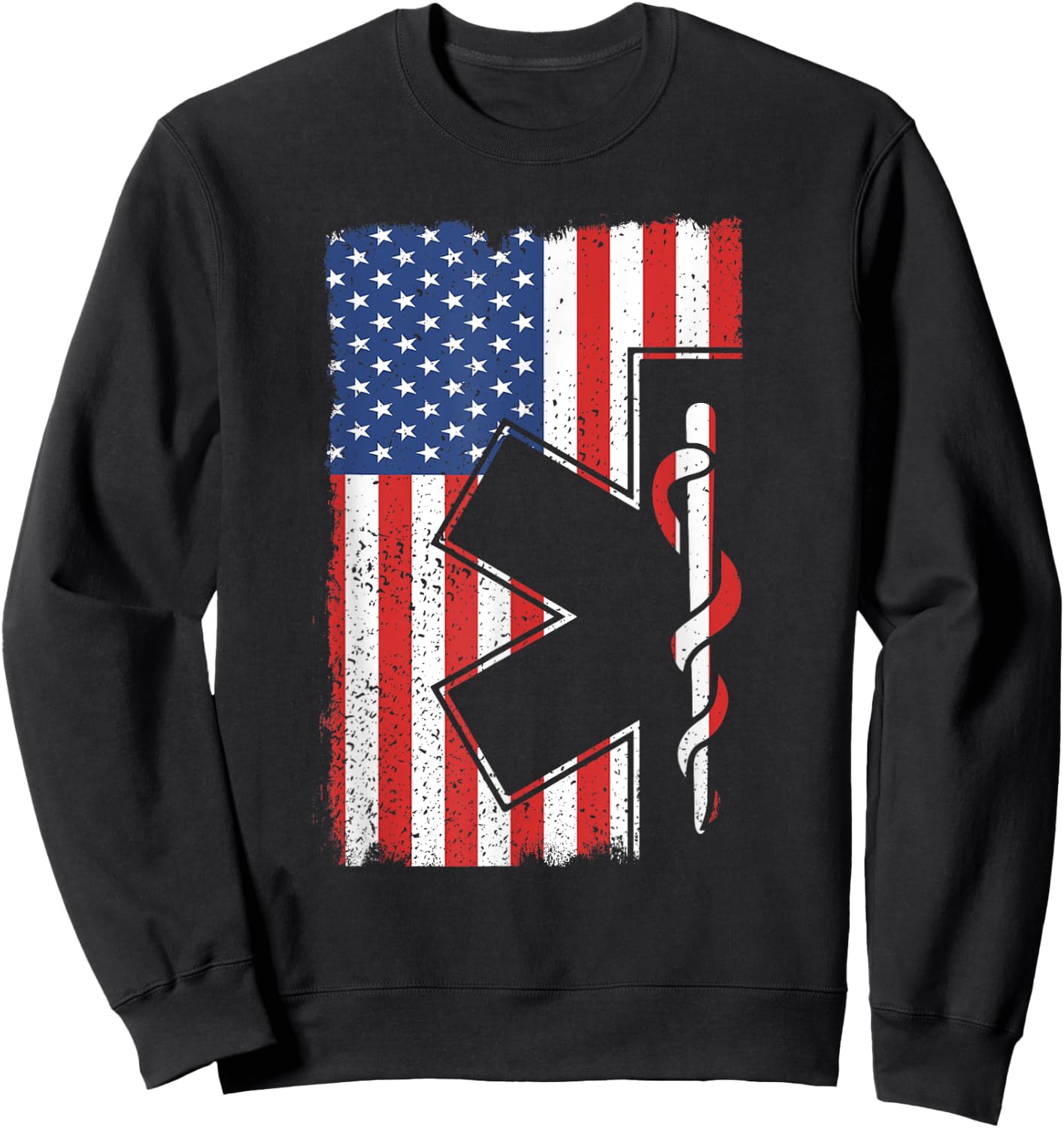 EMT EMS Shirt Paramedic T Shirt USA American Flag Gift Women Kids Men Sweatshirt - Sweatshirt | Black